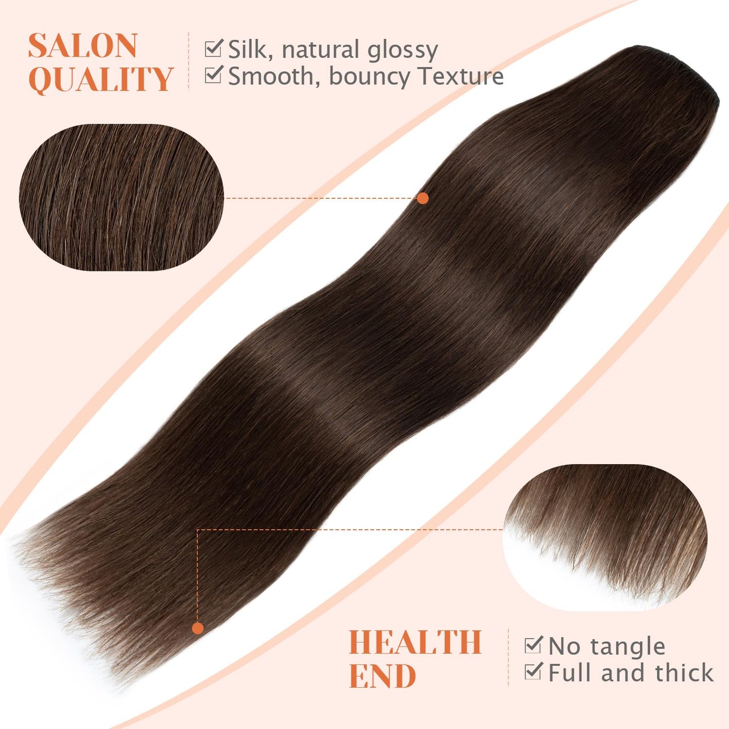 TESSHAIR 5 Clip One Piece Clip in Hair Extensions Real Human Hair 22 Inch Human Hair Clip in Extensions Chocolate Brown 3/4 Full Head Hair Extensions Clip ins Straight Long 55g