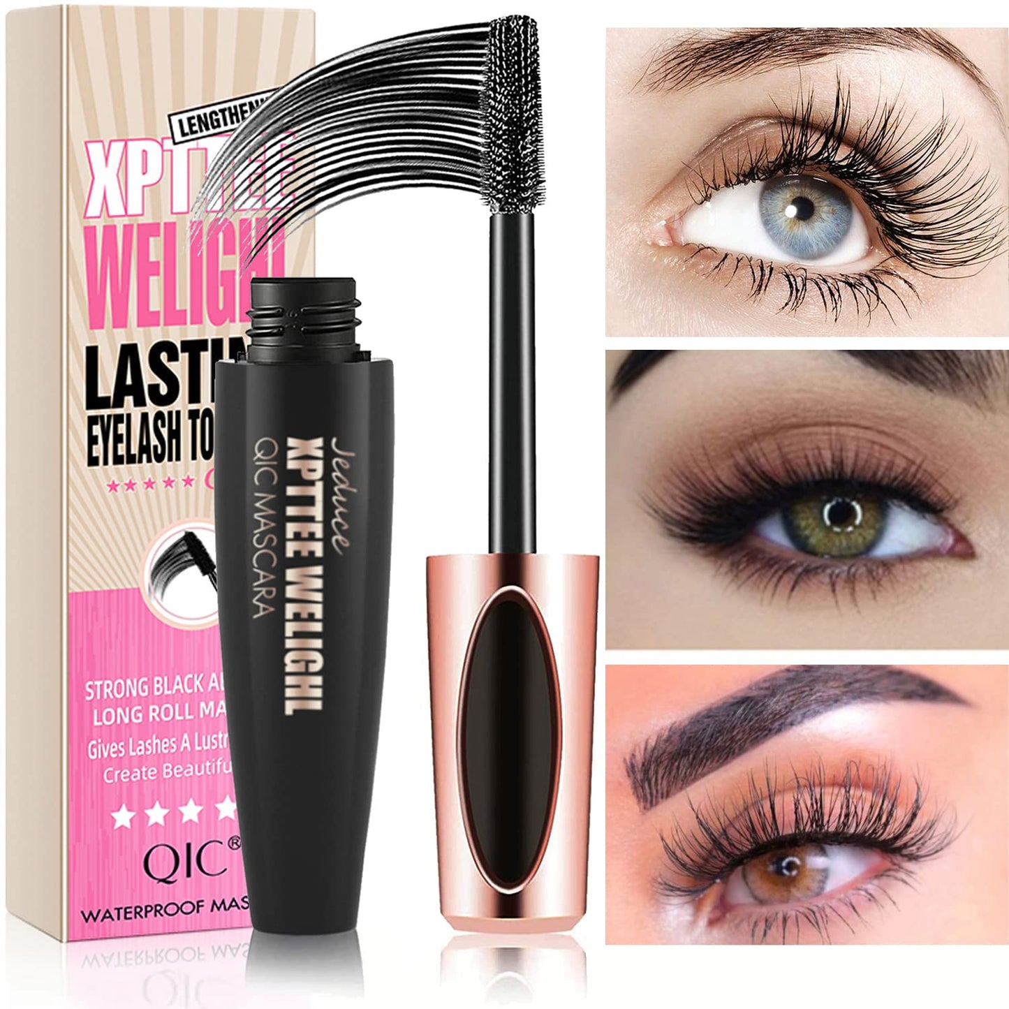 4D Silk Fiber Lash Mascara Extension Voluminous Fiber Mascara Waterproof & Smudge-Proof Mascara Long-Lasting No Flaking Natural No Clumping,All Day Exquisitely Full(3 Packs)