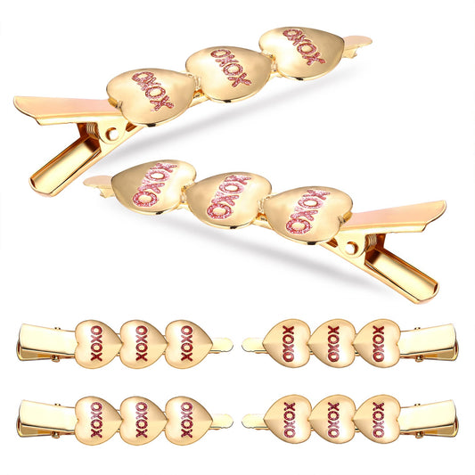 Valentine’s Day Hair Clips Cupid Heart Metal Hairpins for Women Girls Sweet Romantic Love Alligator Clips Barrettes Pretty Styling Hair Accessory Party Gifts (XOXO-gold clips)