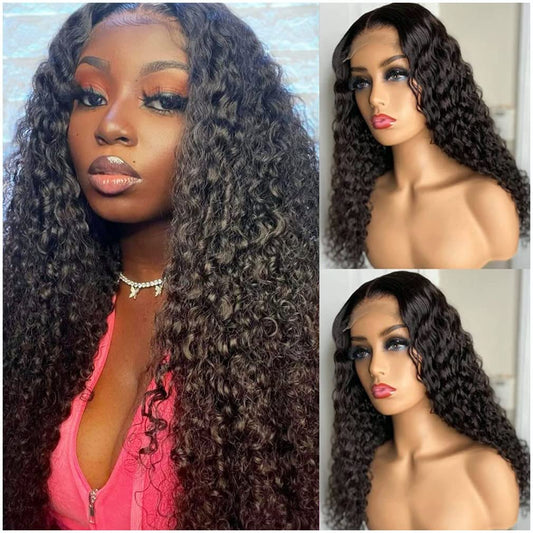 Uesoels 4x4 HD Transparent Lace Closure Deep Wave Wigs Human Hair Pre Plucked Bleached Knots with Baby Hair 180 Density Deep Wave Frontal Wigs for Black Women 16 Inch