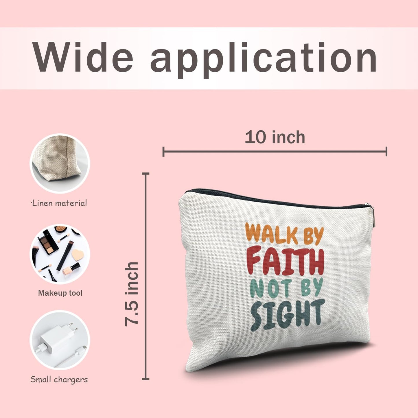 Nogrit Christian Inspirational Makeup Bag Cosmetic Bags for Women, Christian Gifts for Women Faith, Religious Bible Verse Small Makeup Cosmetic Bag for Purse, Walk by Faith not by Sight