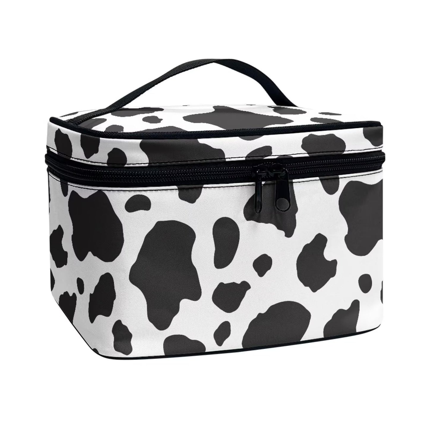 Psaytomey Makeup Brush Bag Black White Cow Print Cosmetic Brush Case Travel Essentials Accessories for Toiletries Cute Purse with Zipper Pocket