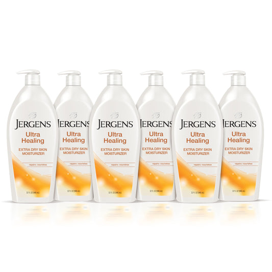 Jergens Ultra Healing Dry Skin Moisturizer, Body and Hand Lotion for Dry Skin, for Quick Absorption into Extra Dry Skin, with HYDRALUCENCE blend, Vitamins C, E, and B5, 32 Ounce (Pack of 6)