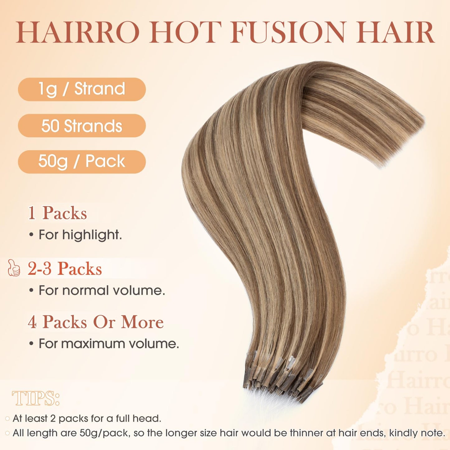 Hairro U Tip Human Hair Extensions Micro Ring Keratin Glue U-tip Hot Fusion Remy Hair Balayage Highlight Color 18 inch 50g 50 Strands #4YP27 Medium Brown Mixed with Dark Blonde