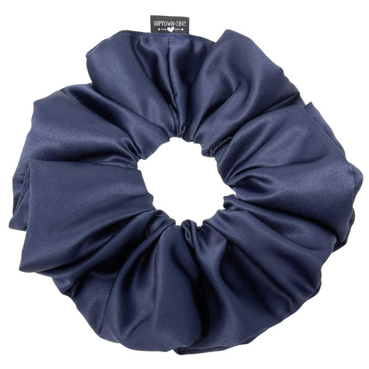 Iuptown Chic Jumbo Oversized XL Satin Scrunchies for Women Girls, Frizz Prevention, Sleep Hair Holder, Large Elastic Ties Band for Ponytail Bun, Satin Hair Ties for Breakage Prevention (Navy)