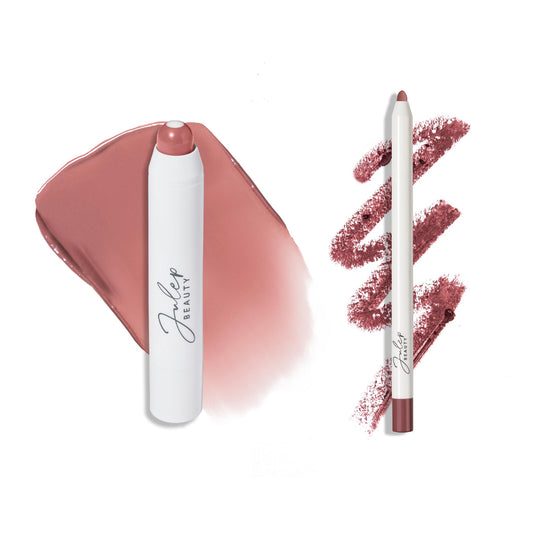 The Perfect Pair 2pc Set: Julep It's Balm Tinted Lip Balm Vintage Mauve and With a Trace Retractable Creamy Long-Lasting Lip Liner, Antique Rose