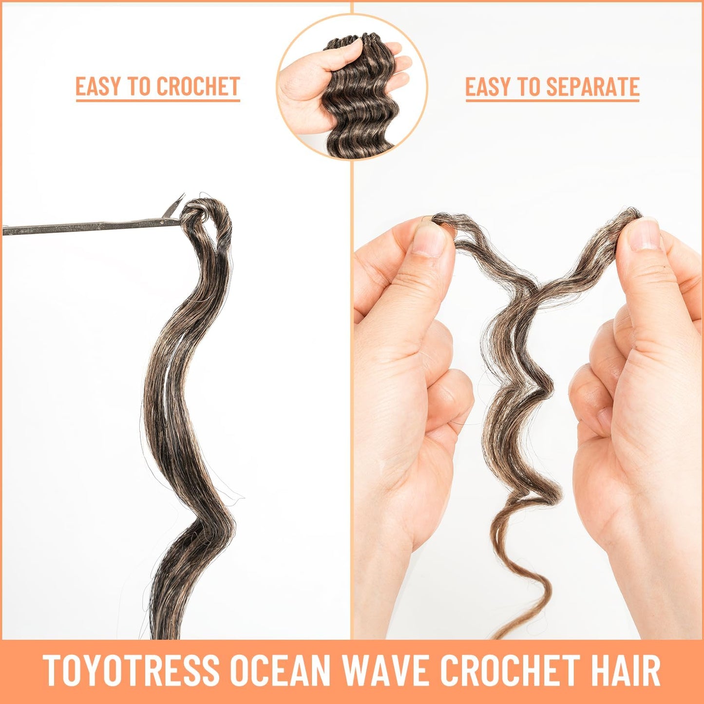 Toyotress Ocean Wave Crochet Hair - 9 Inch 8 Packs Ombre Blonde Crochet Braids Deep Twist Synthetic Braiding Hair Extensions (9 Inch, T27-8P)