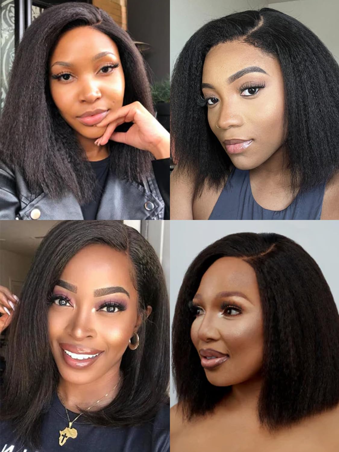 LYOLKSER kinky straight lace front wigs human hair pre plucked 180 density 100% human hair wigs yaki straight 6x4x1 c side part transparent hd glueless lace wigs for women 12 inch