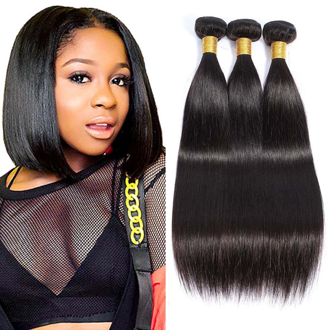 Selina Brazilian Virgin Hair Straight 8 8 8Inch (100g/3.52Oz,Natural Black Color) Human Hair Weave 100% Unprocessed Human Hair Bundles Straight Remy Hair Extensions Natural Black (8" 8" 8", Straight)