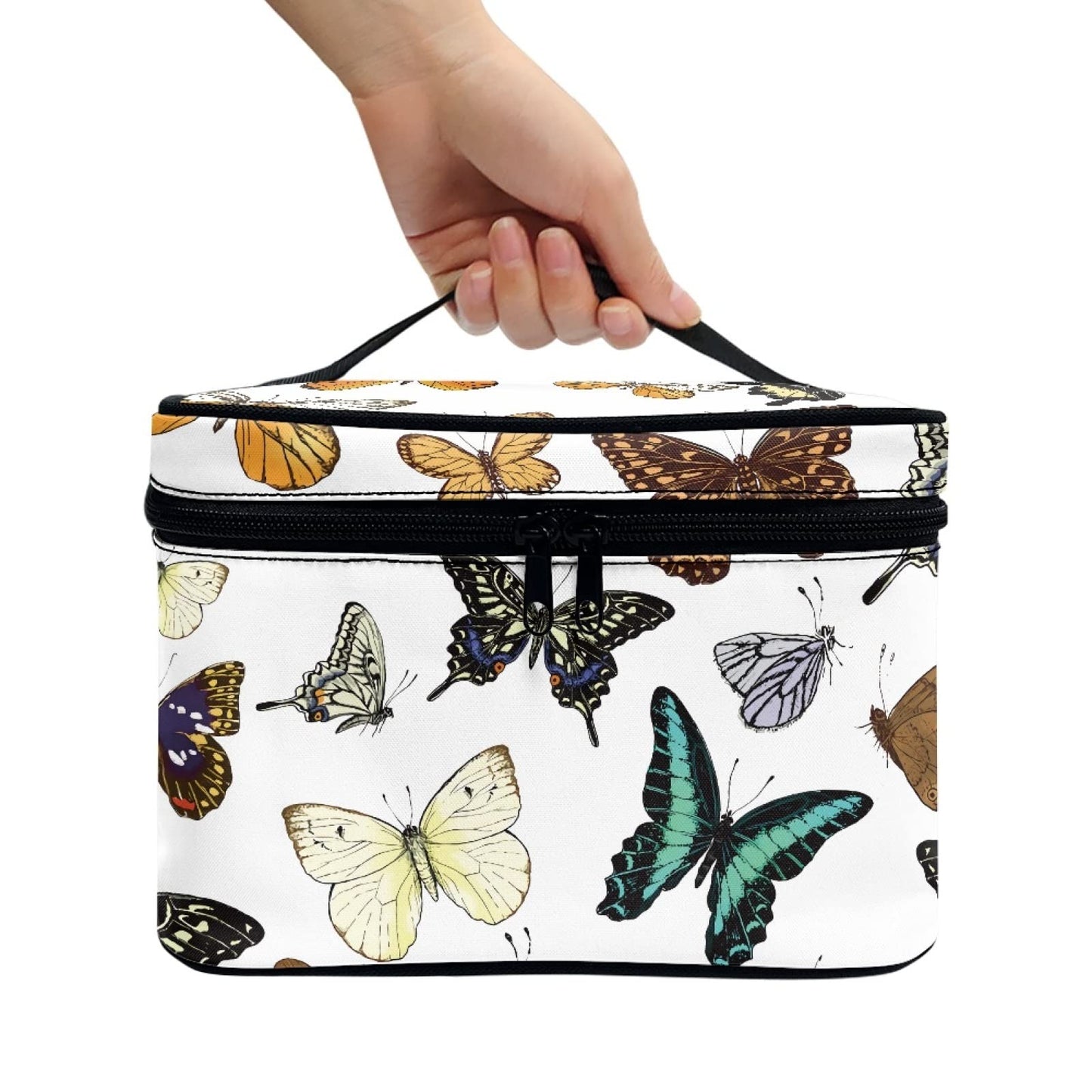 Horeset Butterfly Print Women's Makeup Bag Waterproof Pouch Toiletry Bag Accessories Organizer with Smooth Two-Way Zipper