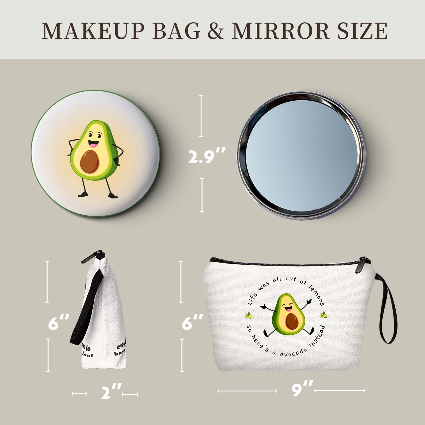 KONSOM Fun Gifts for Women,Inspirational Gifts for Women, Avocado Purse,Avocado Makeup Bag with Mirror,Positivity Gifts,Fun Birthday Gifts for Women,Small Gifts for Women, Sister, Friend, Bff