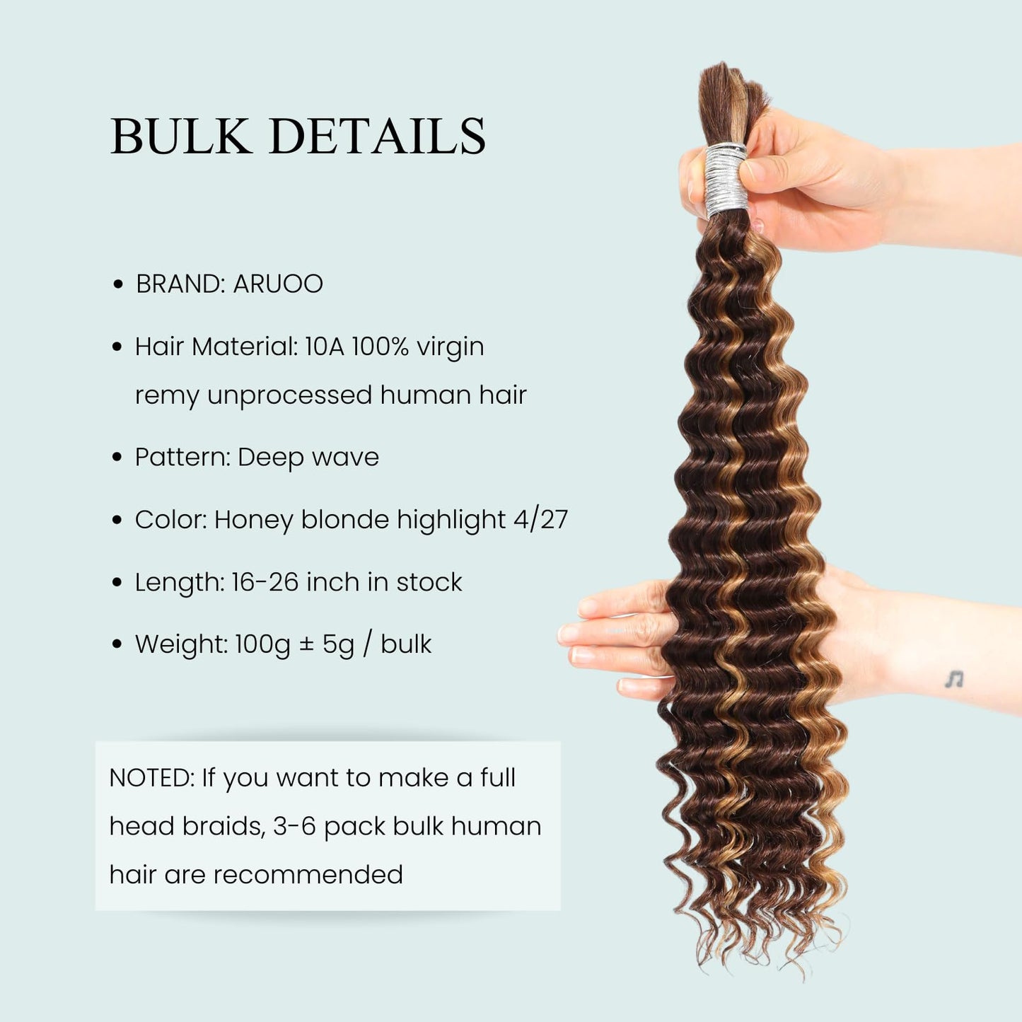 AUROO 10A Braiding Hair Deep Wave Bulk Human Hair For Braiding 22In,No Weft Honey Blonde Highlight Ombre Bundles Curly Micro Braiding Hair For Boho Knotless Braids 100% Virgin Human Braiding Hair 100g