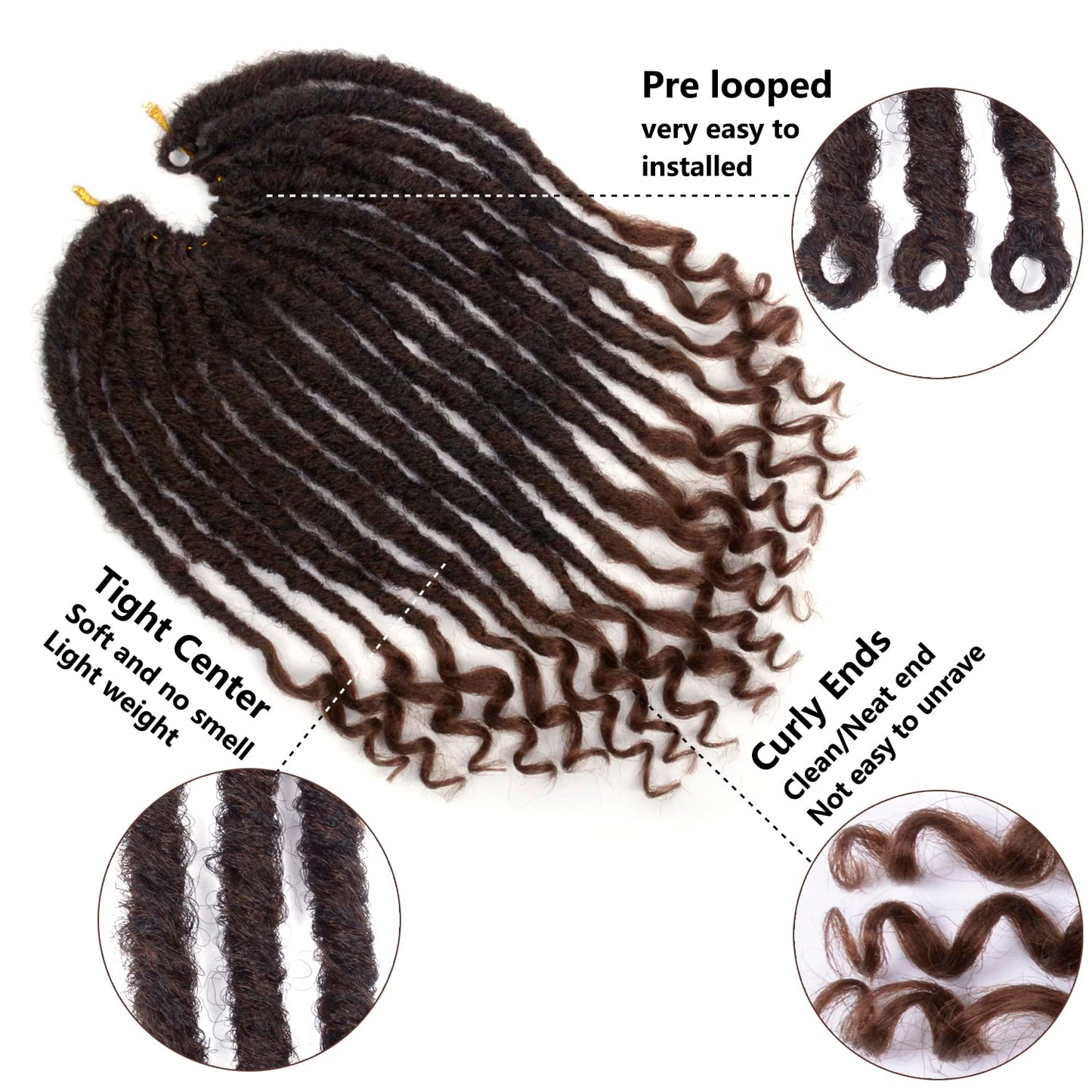 Faux Locs Crochet Hair Ombre Brown 10 Inch Short Goddess Faux Locs Crochet Hair Extensions for Black Women Girls(1B/30#)