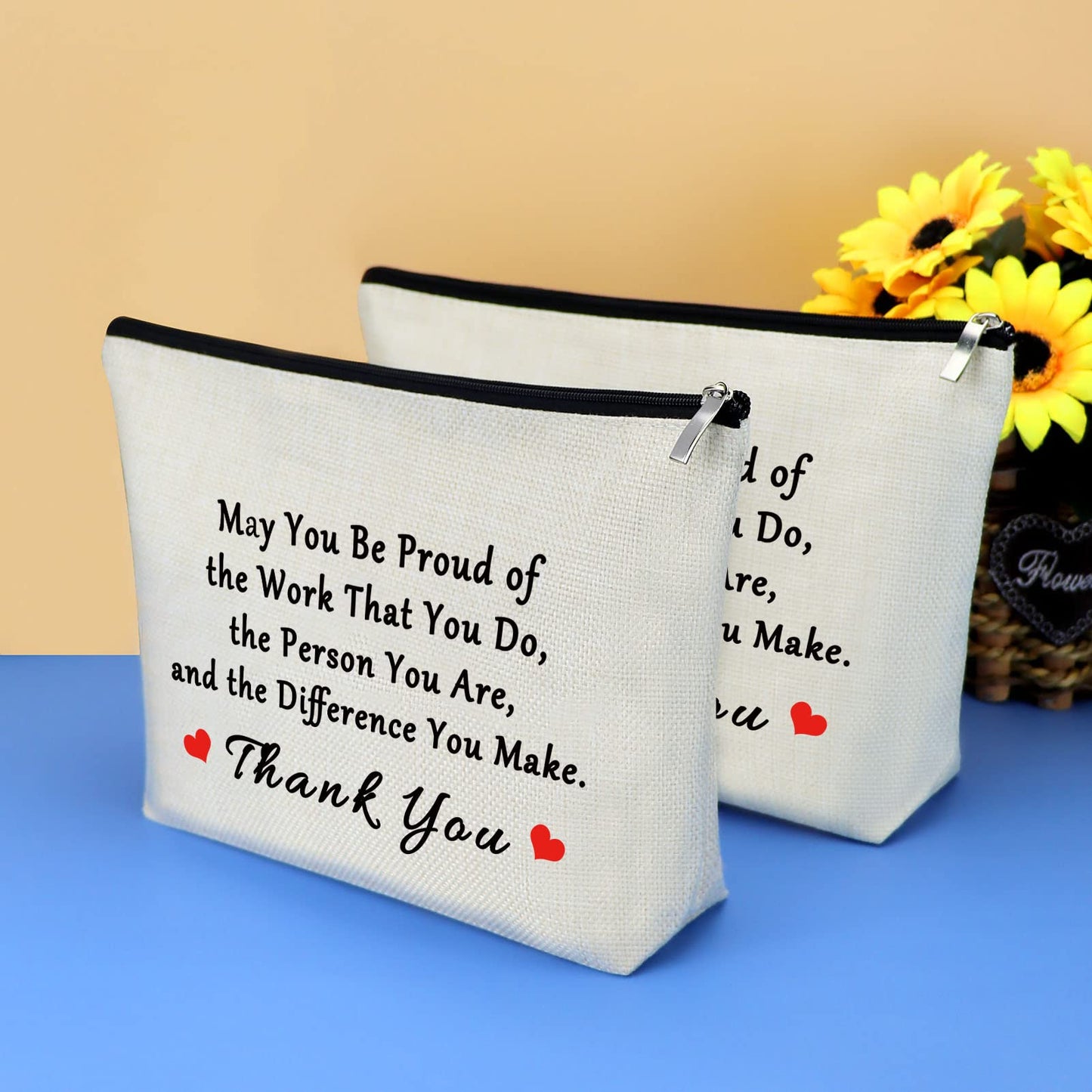 2 Pcs Thank You Gift Makeup Bag for Women Inspirational Gift for Employee Volunteer Social Worker Nurse Teacher Appreciation Gifts Thanksgiving Graduation Christmas Gift Cosmetic Bag Travel Pouch