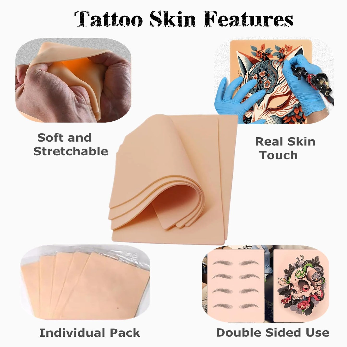 3mm Tattoo Skin Practice Kit - Yuelong 8Pcs Tattoo Fake Skin and 10Pcs Transfer Paper Kit Silicone Thick Practice Skins Double Sided and Tattoo Stencil Paper for Beginners and Experienced Artists