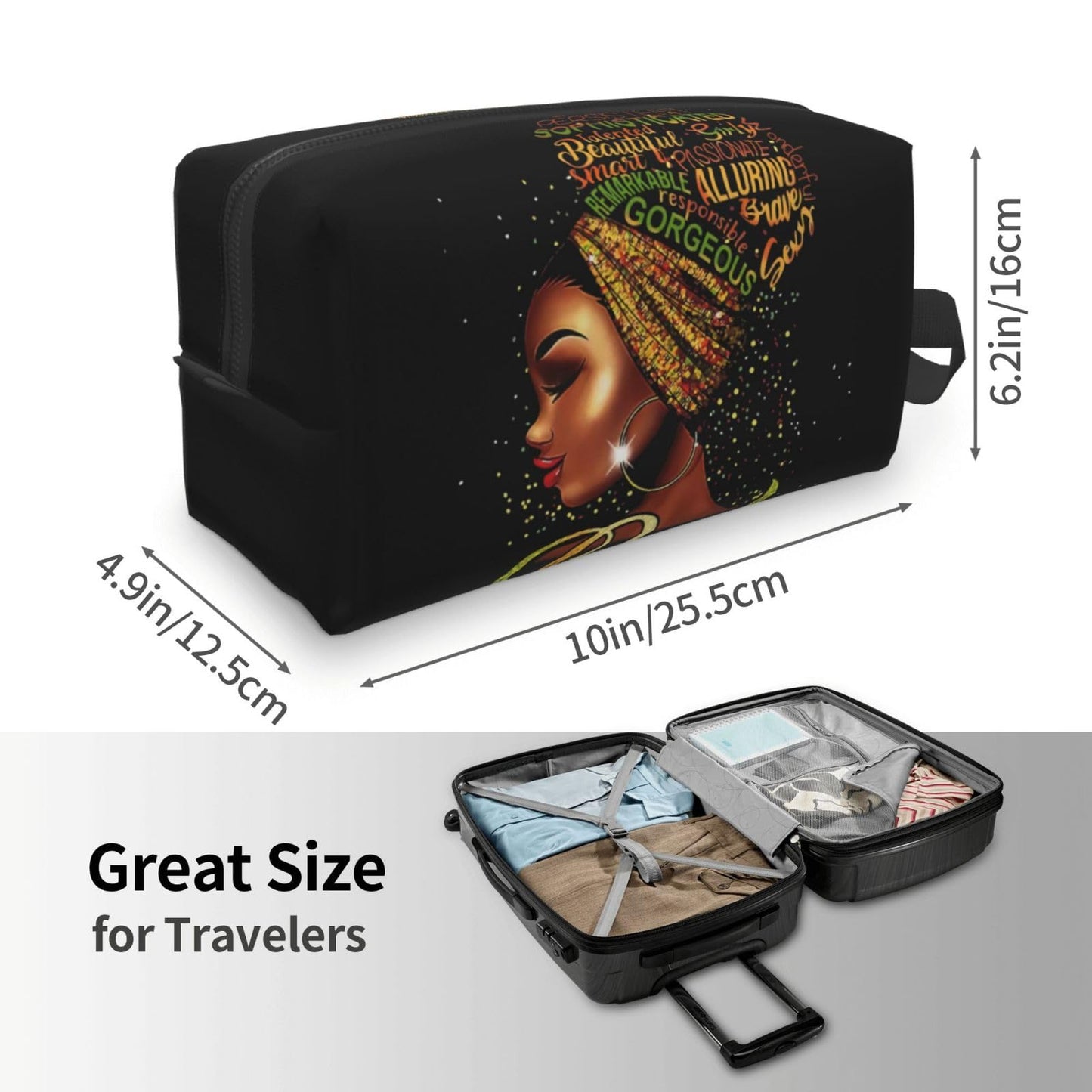 African Women Cosmetic Bag Travel Makeup Pouch Waterproof Makeup Bag for Purse Portable Toiletry Bag Organizer