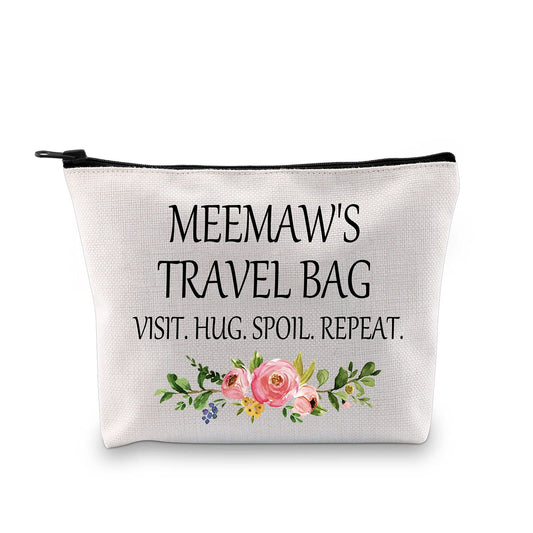 Meemaw Gift Grandmother Gift Mother Day Zipper Pouch Cosmetic Bag Birthday Gifts for Grandma (Meemaw's Travel Bag)