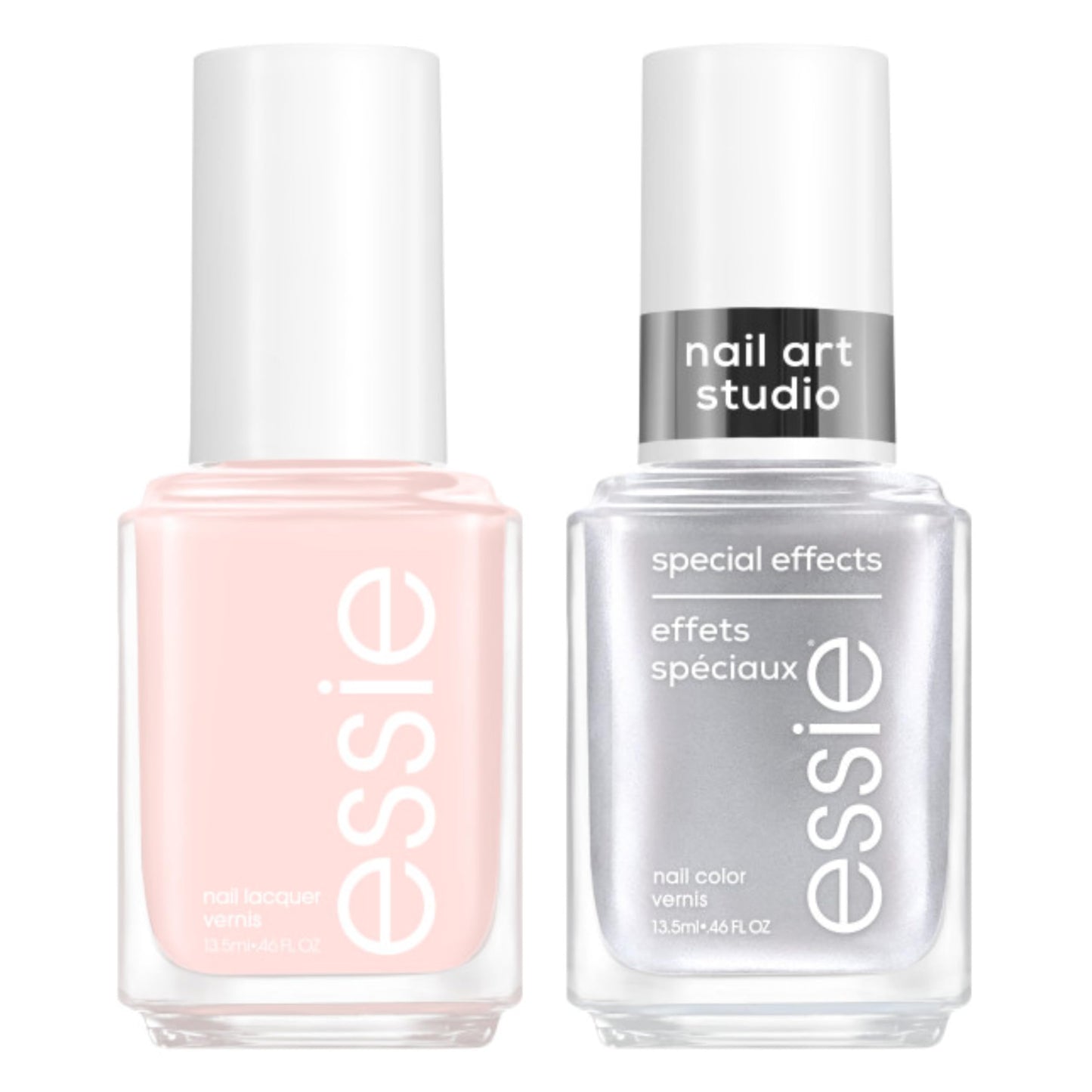 Essie Nail Polish, Cotton Candy Chrome, Nude Chrome Kit, Sheer Pink, Mademoiselle, Silver, Nail Art Studio Cosmic Chrome, Vegan, 0.46 Fl Oz each