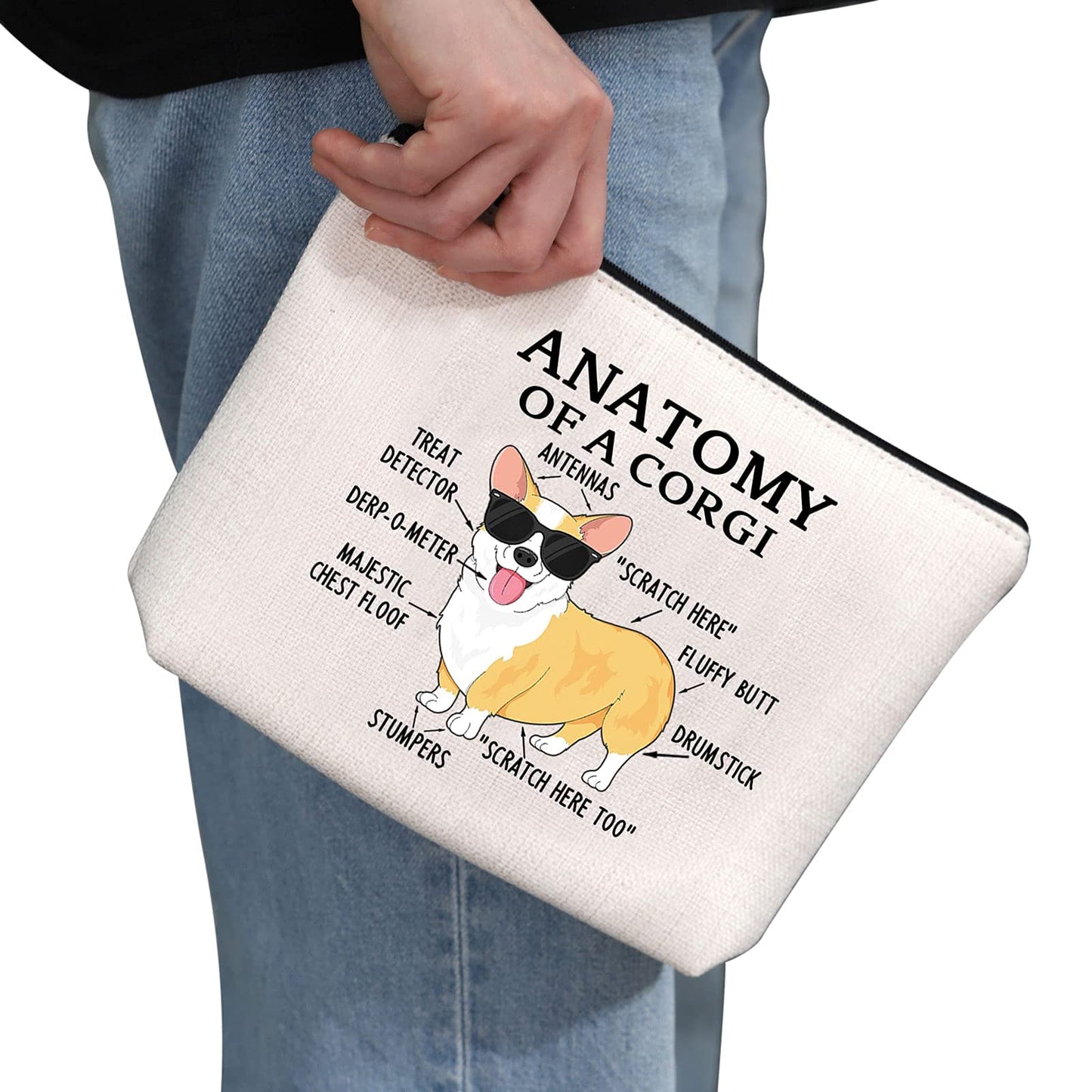 G2TUP Corgi Lover Gift Anatomy of a Corgi Makeup Bag Corgi Mom Cosmetic Bag with Zipper Corgi Owner Gift Dog Mama Lover Gift (Anatomy of a Corgi White Bag)