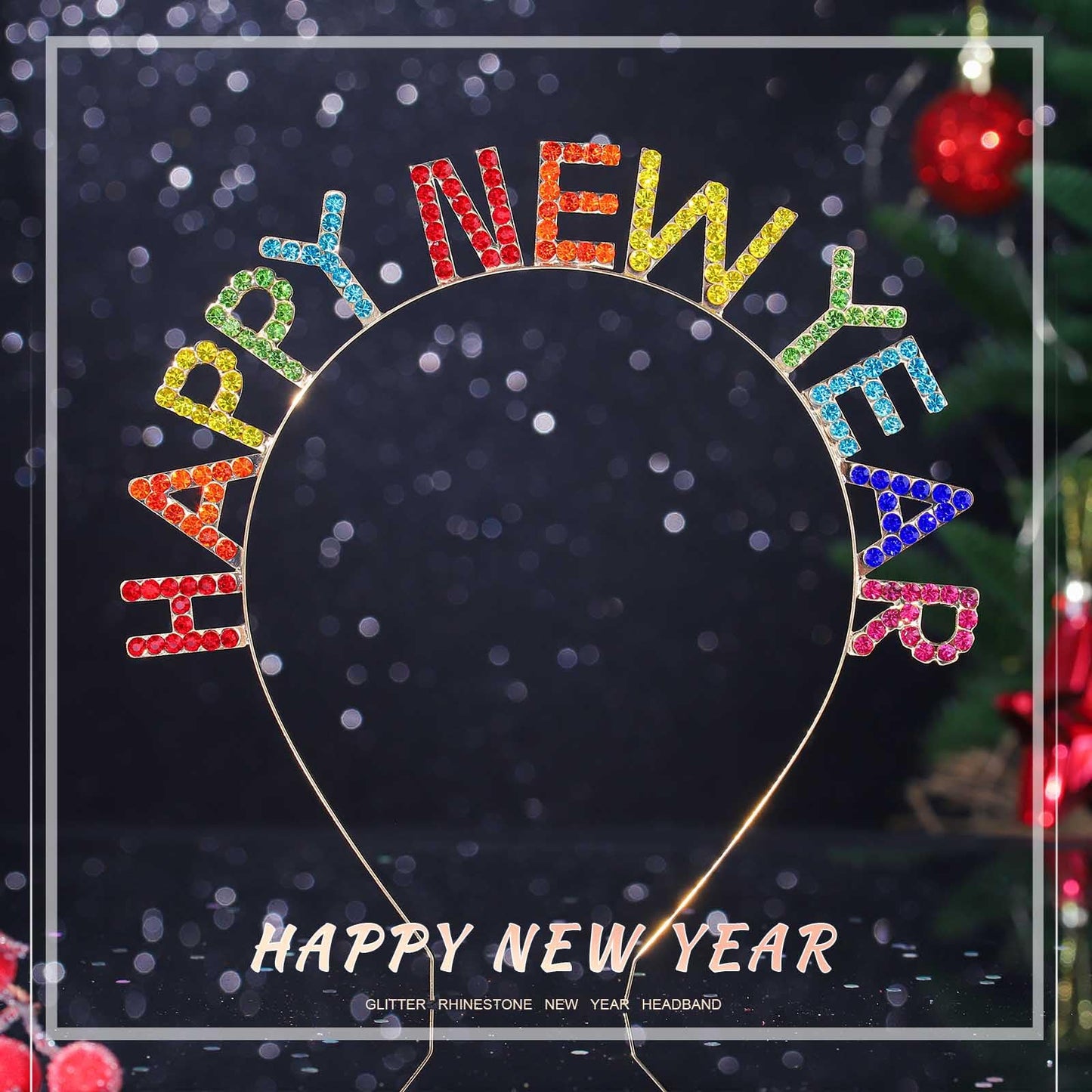 Acenail Happy New Year Headband Rhinestone Happy Holiday Headpiece New Year’s Eve Headbands Festival Party Supplies Headwear Holiday Hair Accessories for Women Girls (A-Colorful)