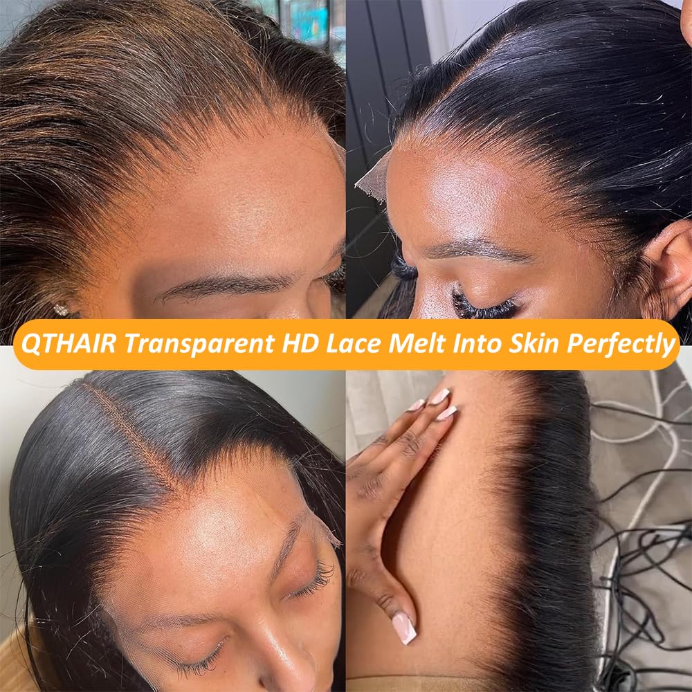 QTHAIR 14A 13x4 Transparent Lace Frontal 22 Inch Brazilian Straight Frontal Closure Human Hair 100% Unprocessed Virgin Ear to Ear Lace Frontal Human Hair Pre Plucked with Baby Hair 150% Density