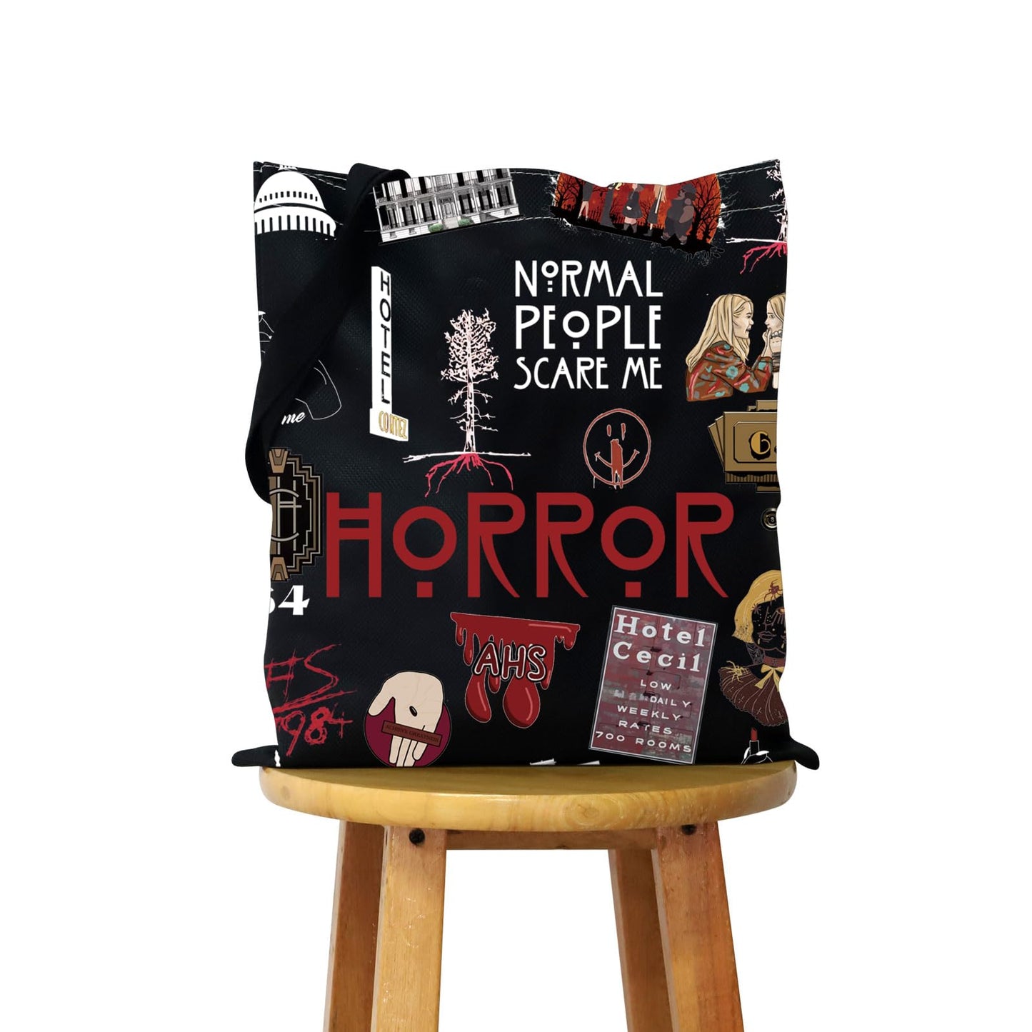 WCGXKO TV Show Inspired Gift Horror TV Show Canvas Tote Bag Reusable Bag Shopping Bag For Fans (Scare tote)