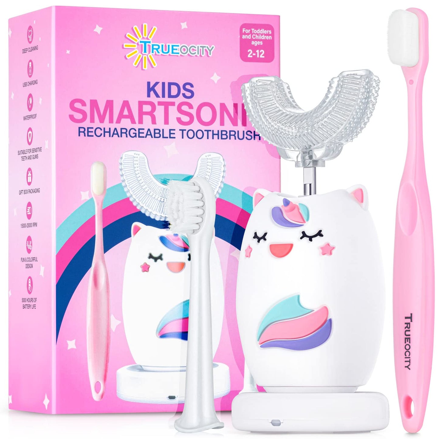 Trueocity Kids Toothbrushes U Shape (Unicorn + Dinosaur)