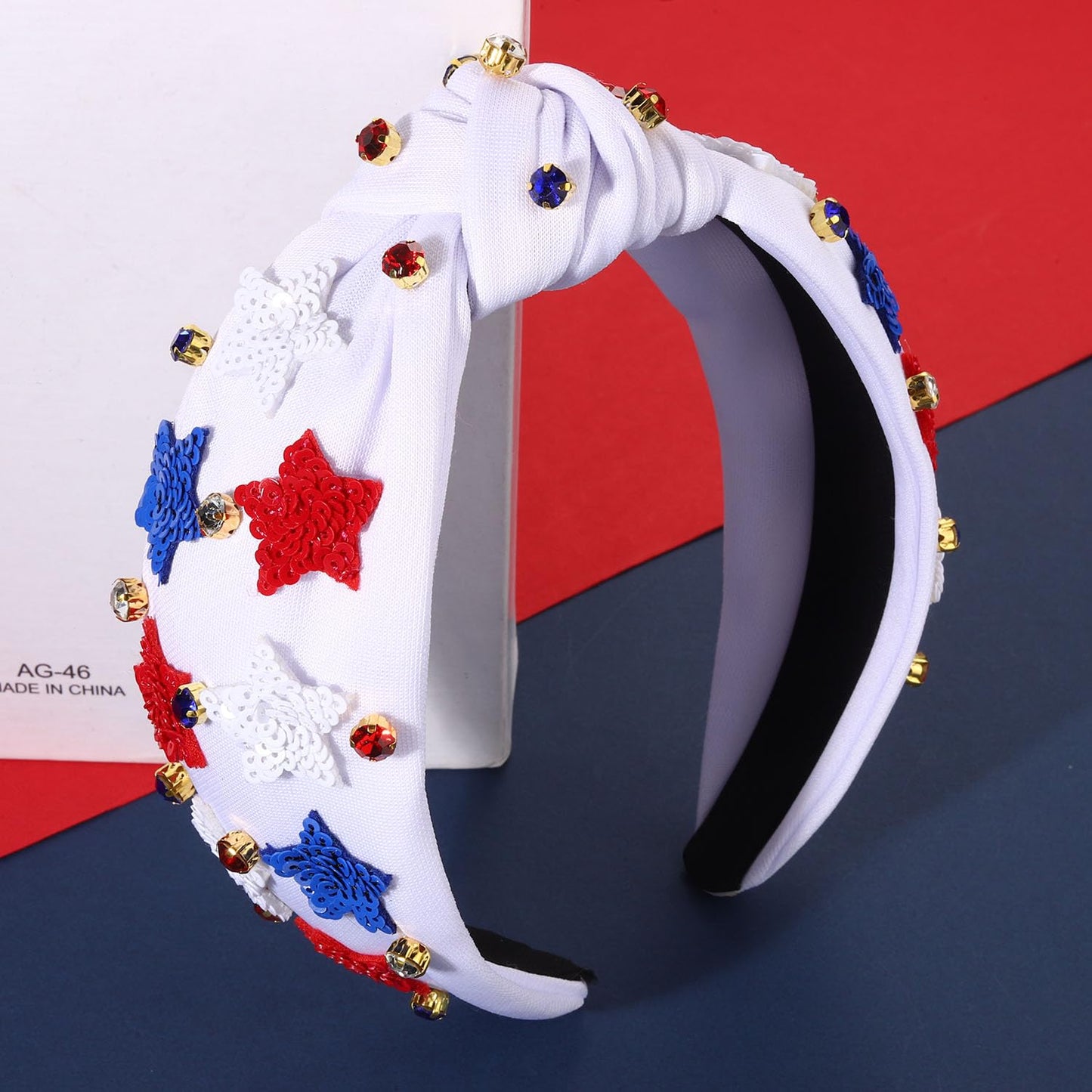 MOLOCH American Flag Headband 4th of July Headband Red White Blue USA Stars Heart Knotted Headband for Women Rhinestone Crystal Patriotic Hairband Party Hair Accessory Stars