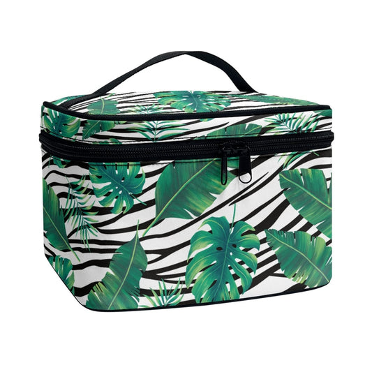 Horeset Tropical Leaves Print Fashion Makeup Bag for Women Casual Travel Toiletry Bag Smooth Two -Way Zipper Cosmetic Bag