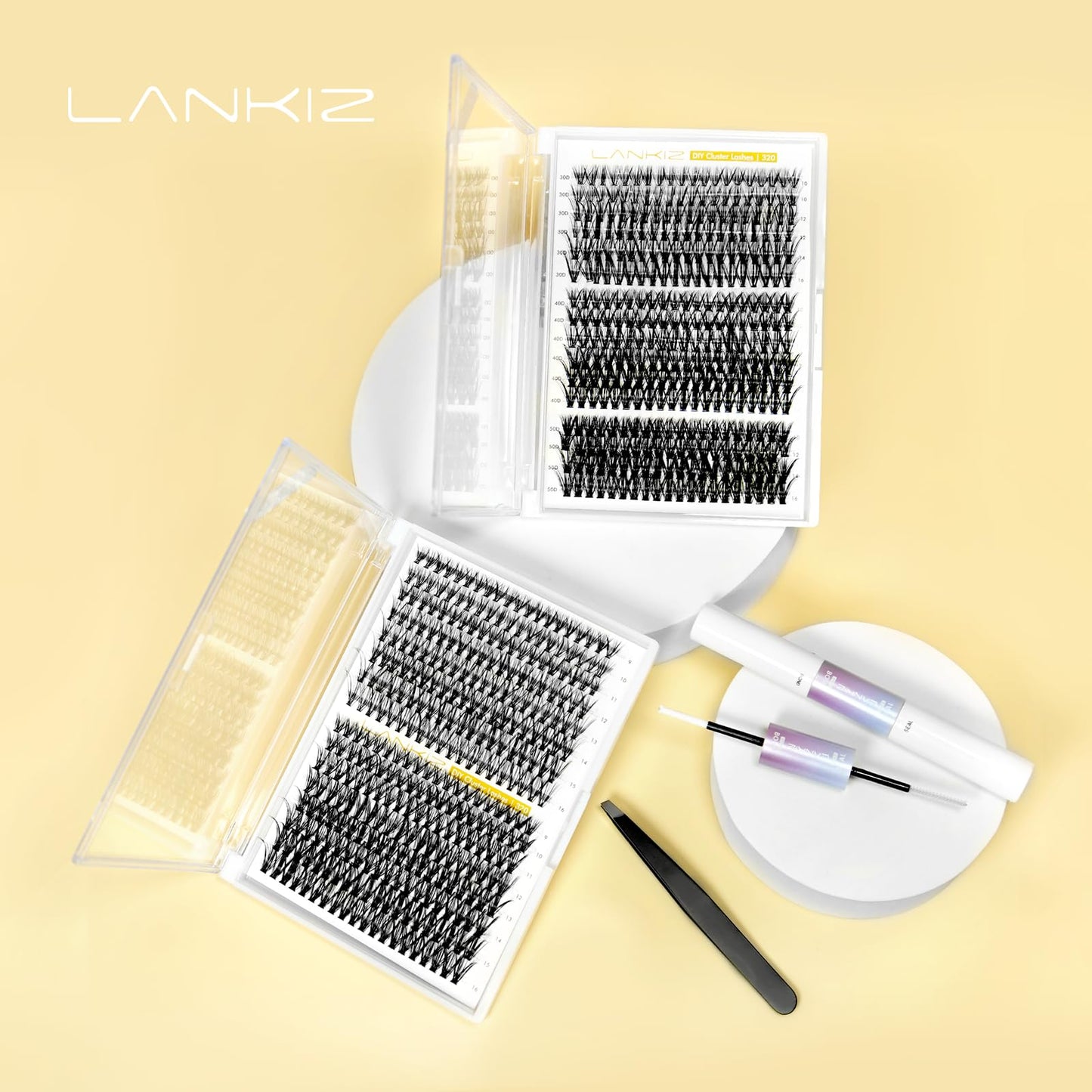 LANKIZ Lash Extension Kit,30+40D Lash Clusters Kit, 320pcs Individual Lashes with Lash Bond & Seal, DIY Eyelash Extension Kit for Beginners, Wispy Lash Kit at Home