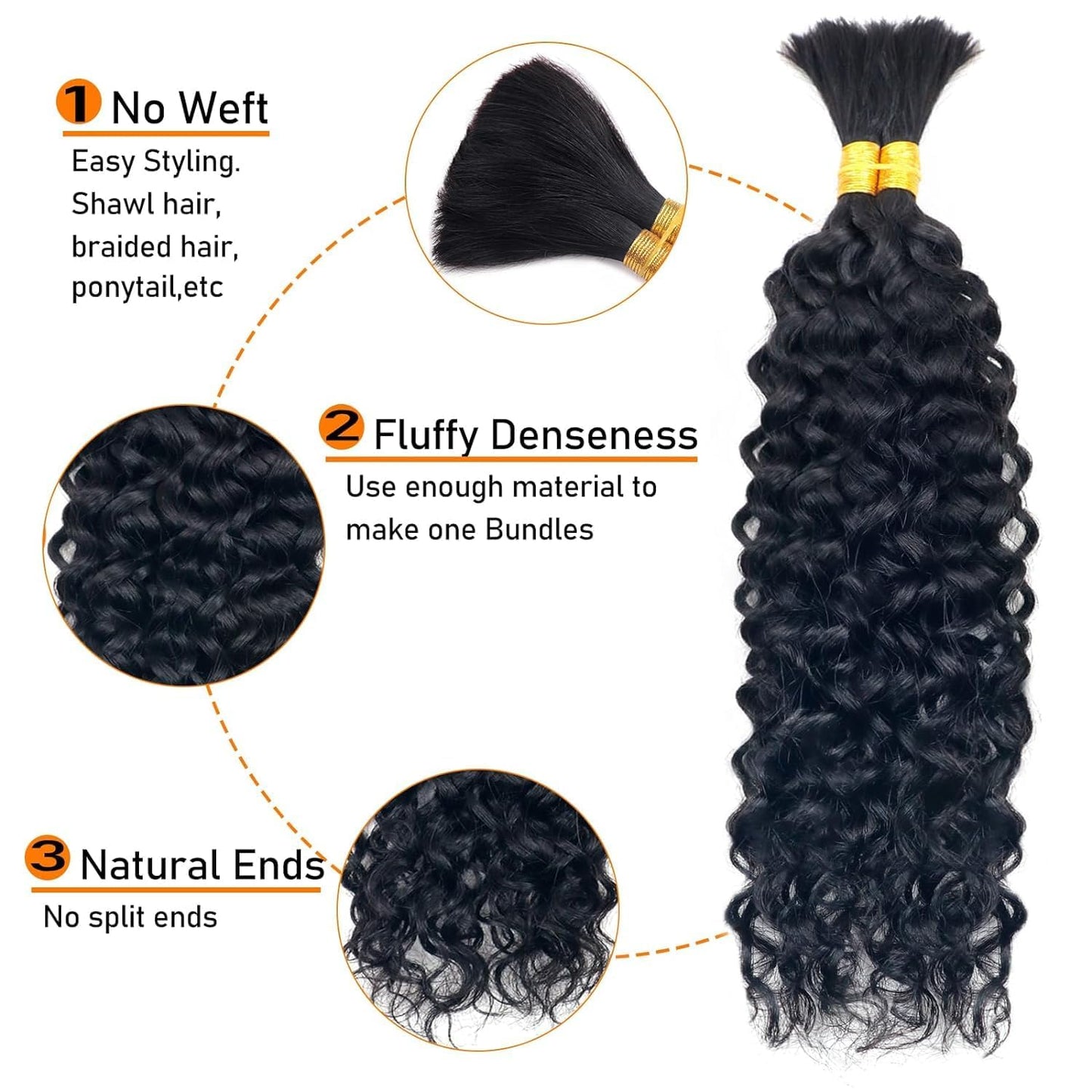 Human Braiding Hair for Boho Braids 20 Inch 100g 2 Bundle No Weft Water Wave Bulk Human Hair for Braiding 100% Unprocessed Boho Knotless Braids Human Hair Extensions(Water Bulk (#1B), 20inch)