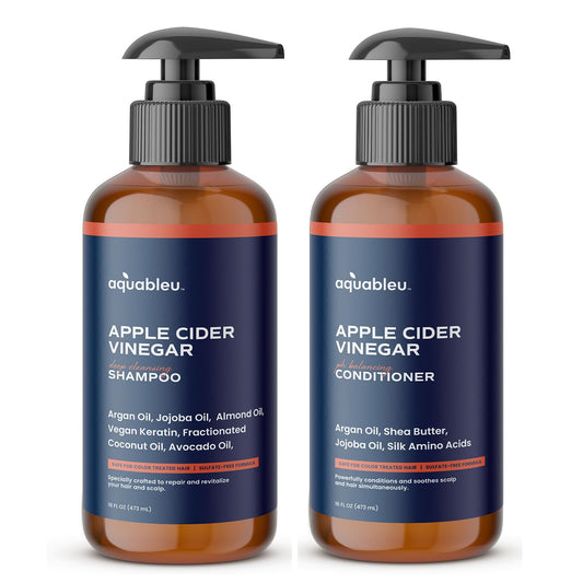 Apple Cider Vinegar Shampoo and Conditioner Set - Clarifying and Restorative For Scalp While Deeply Nourishing Ends - Sulfate Free - Safe For Color Treated Hair - 16oz