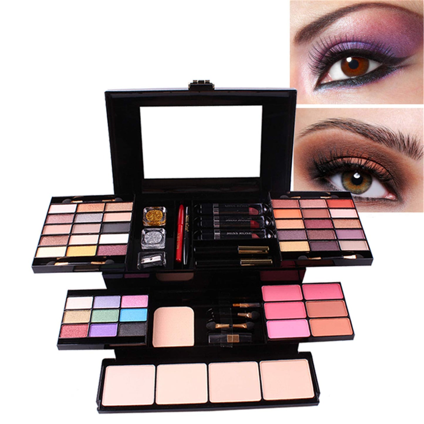 FantasyDay 54 Colors All in one Makeup Gift Set Holiday Birthday Beauty Cosmetic Essential Starter Bundle Include 39 Eyeshadow Palette, 6 Blush, 6 Sponge Stick, 4 Compact Powder, 3 Lipstick, Eyeliner