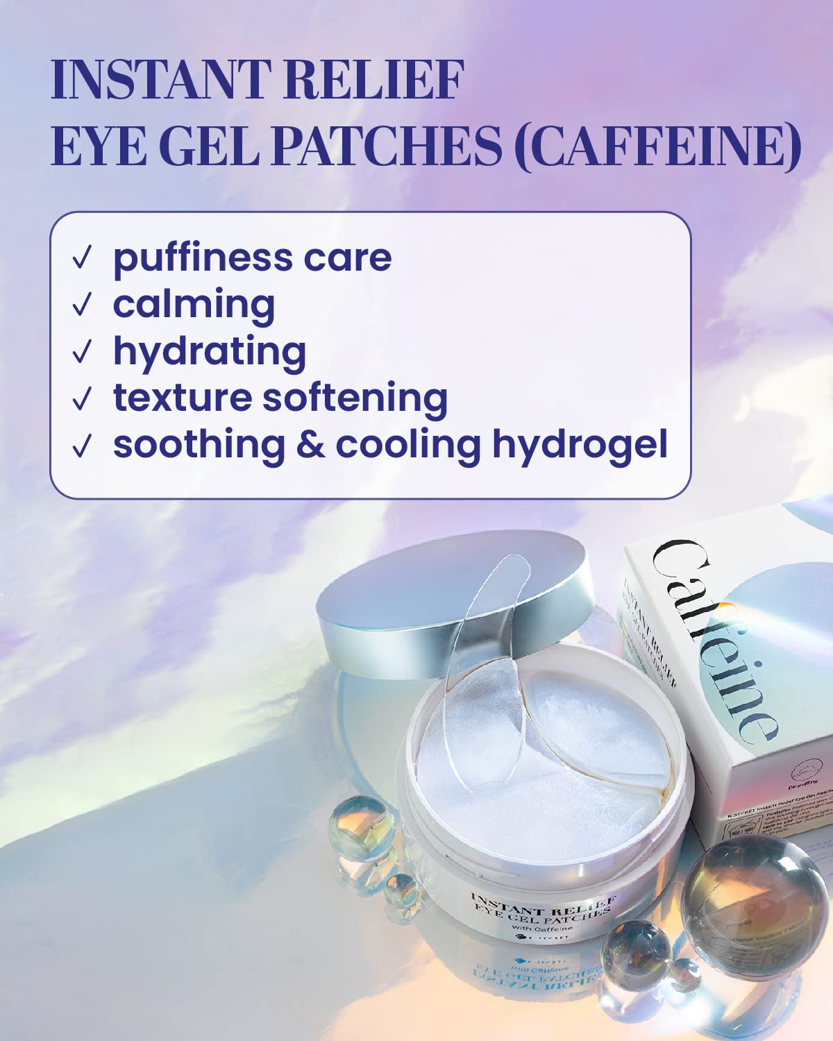 KSECRET HYDROGEL PATCHES 3 types set: RETINOL, CAFFEINE & VITAMIN C care in unique shape & beautiful texture