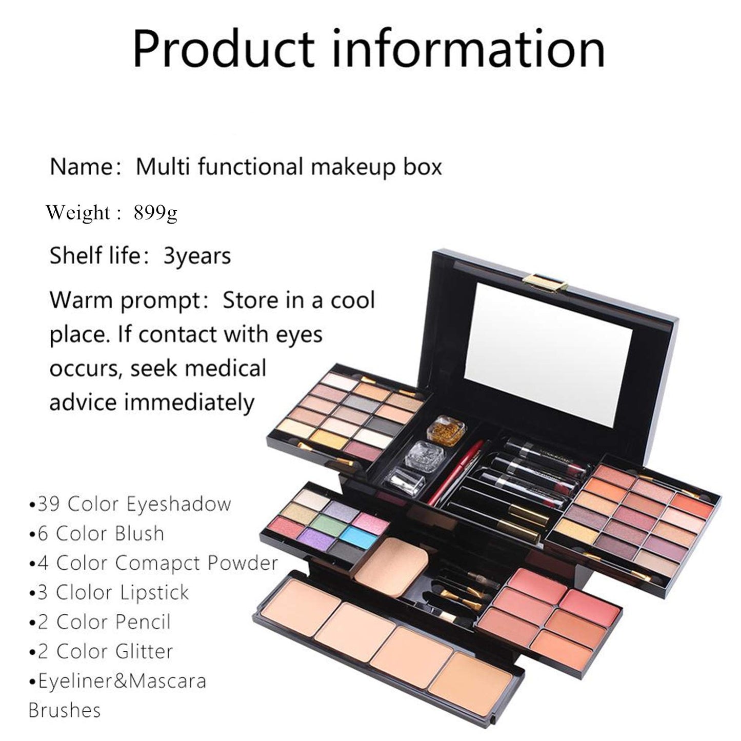 FantasyDay 54 Colors All in one Makeup Gift Set Holiday Birthday Beauty Cosmetic Essential Starter Bundle Include 39 Eyeshadow Palette, 6 Blush, 6 Sponge Stick, 4 Compact Powder, 3 Lipstick, Eyeliner