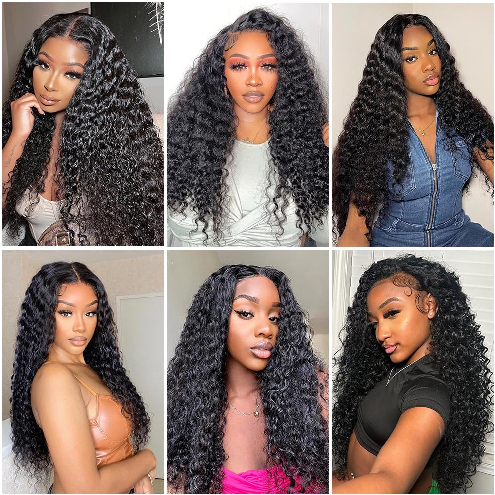 UWLK Deep Wave Lace Front Wigs Human Hair 13x4 HD Transparent Lace Front Wigs Human Hair 180% Density Deep Wave Frontal Wigs Human Hair Pre Plucked With Baby Hair Wigs for Women (16inch)