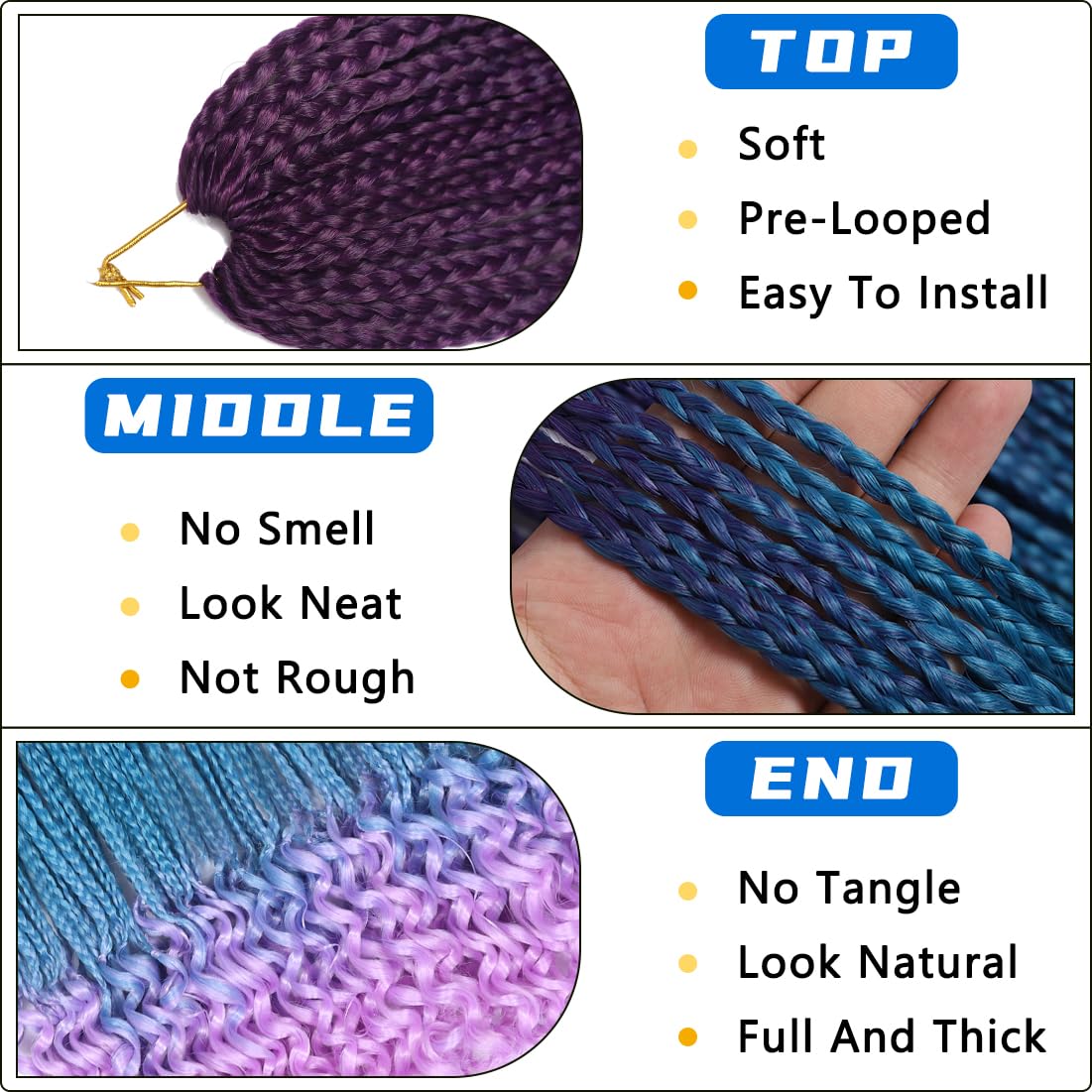 8 Packs 30 Inch Crochet Box Braids Hair with Curly Ends Pre looped Goddess Box Braids Crochet Hair Box Braids Braiding Hair Crochet Braids Hair for Women(30 inch,Purple/Lake Blue/Light Purple)