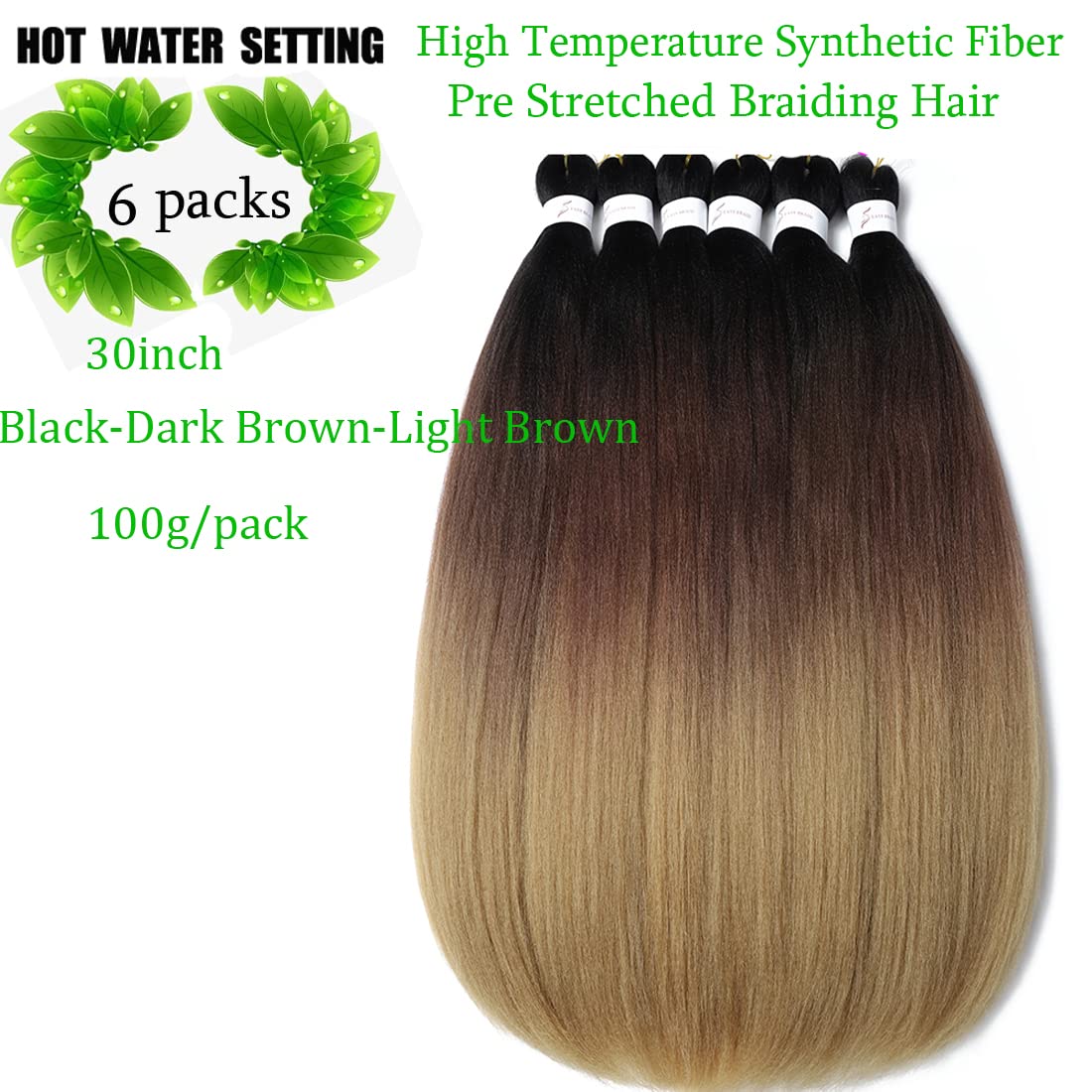 Pre stretched Braiding Hair 30 Inch 6 Packs Professional Braids Hair Extensions High Temperature Synthetic Fiber Braid Hair Crochet Twist Soft Yaki Texture Hot Water Setting(30inch,C14)