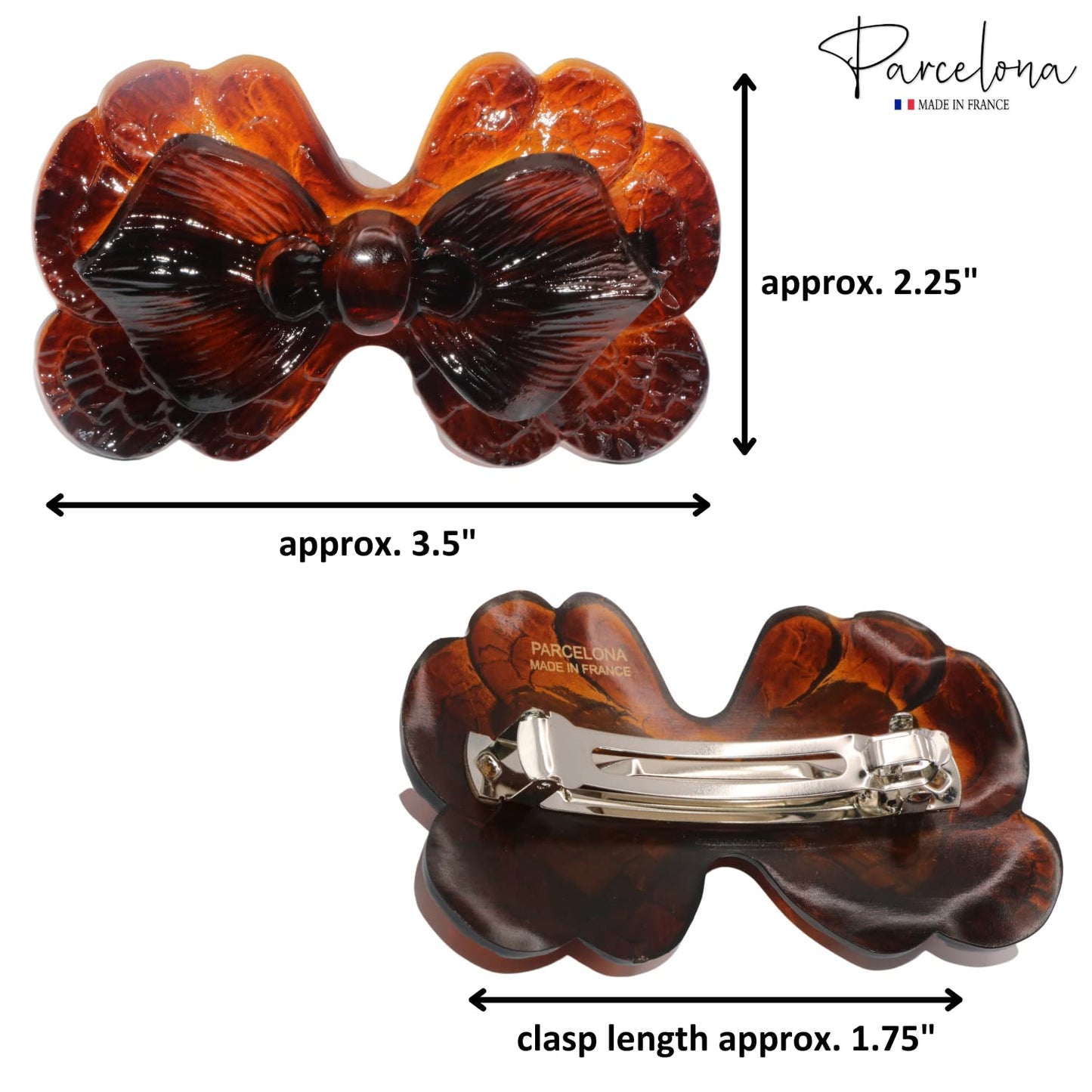 Parcelona French Large Petal 3.5" Celluloid Women Hair Barrette Clip (Brown)