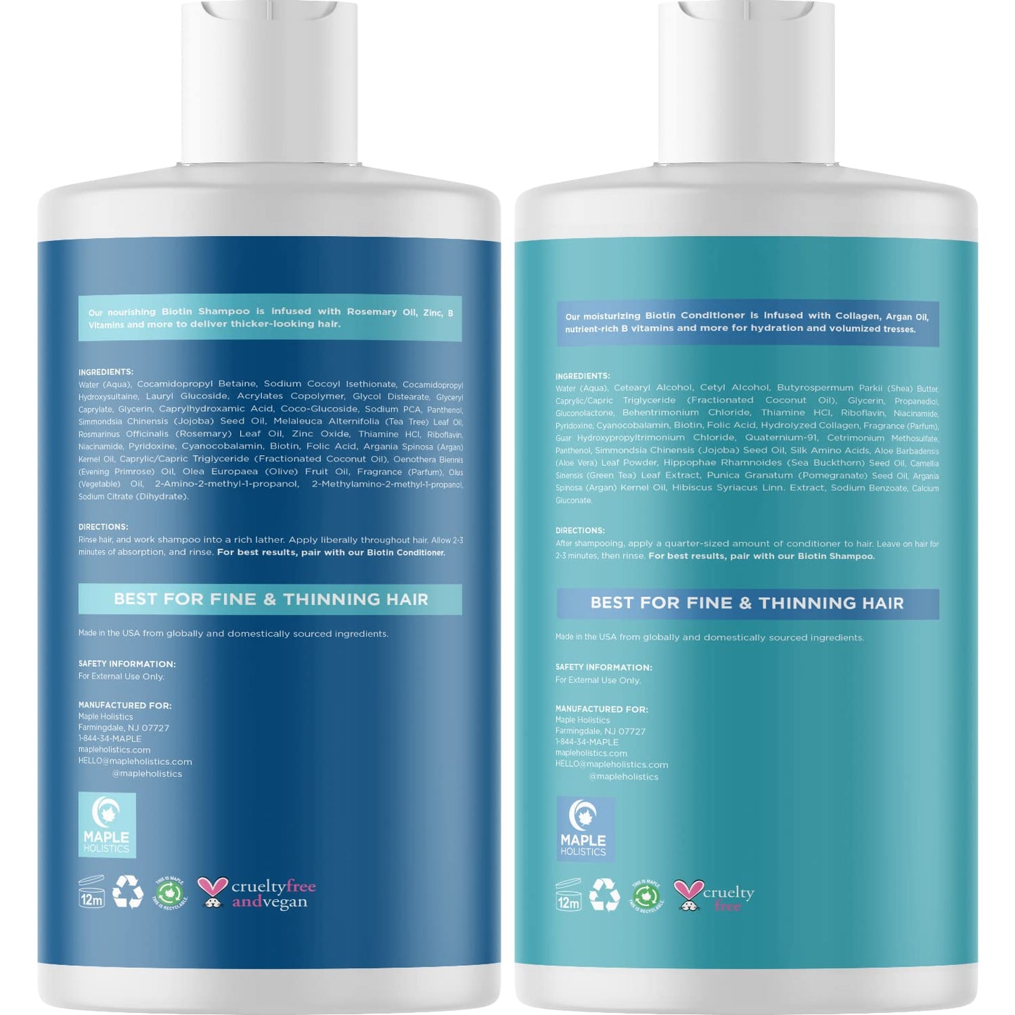 Maple Holistics Volumizing Hair Bundle - Large Sizes Biotin Shampoo, Conditioner, and Pure Rosemary Essential Oil