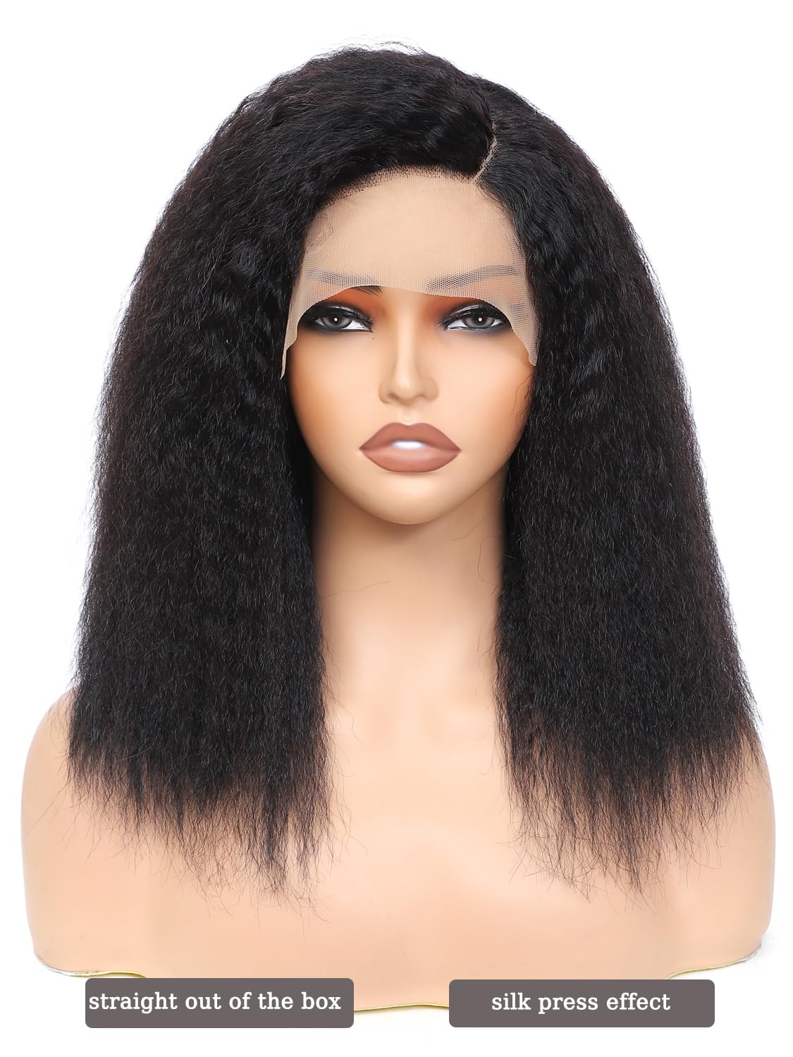 LYOLKSER kinky straight lace front wigs human hair pre plucked 180 density 100% human hair wigs yaki straight 6x4x1 c side part transparent hd glueless lace wigs for women 12 inch