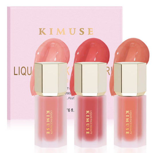 KIMUSE Soft Liquid Blush Makeup Trio, Weightless, Long-lasting Liquid Blush, Luxurious, Dewy Finish, Blends Effortlessly, Natural Flush, 3 * 0.176 Oz