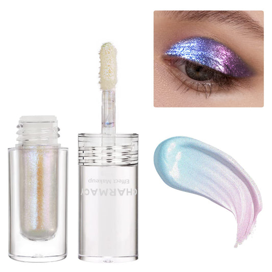 CHARMACY Multichrome Liquid Glitter Eyeshadow, Shimmer Eyeshadow Duochrome Eye Shadows, Quick Dry Long Lasting with No Crease High Pigmented Sparkling Eyeshadow (Violet-Blue-Pink #13)