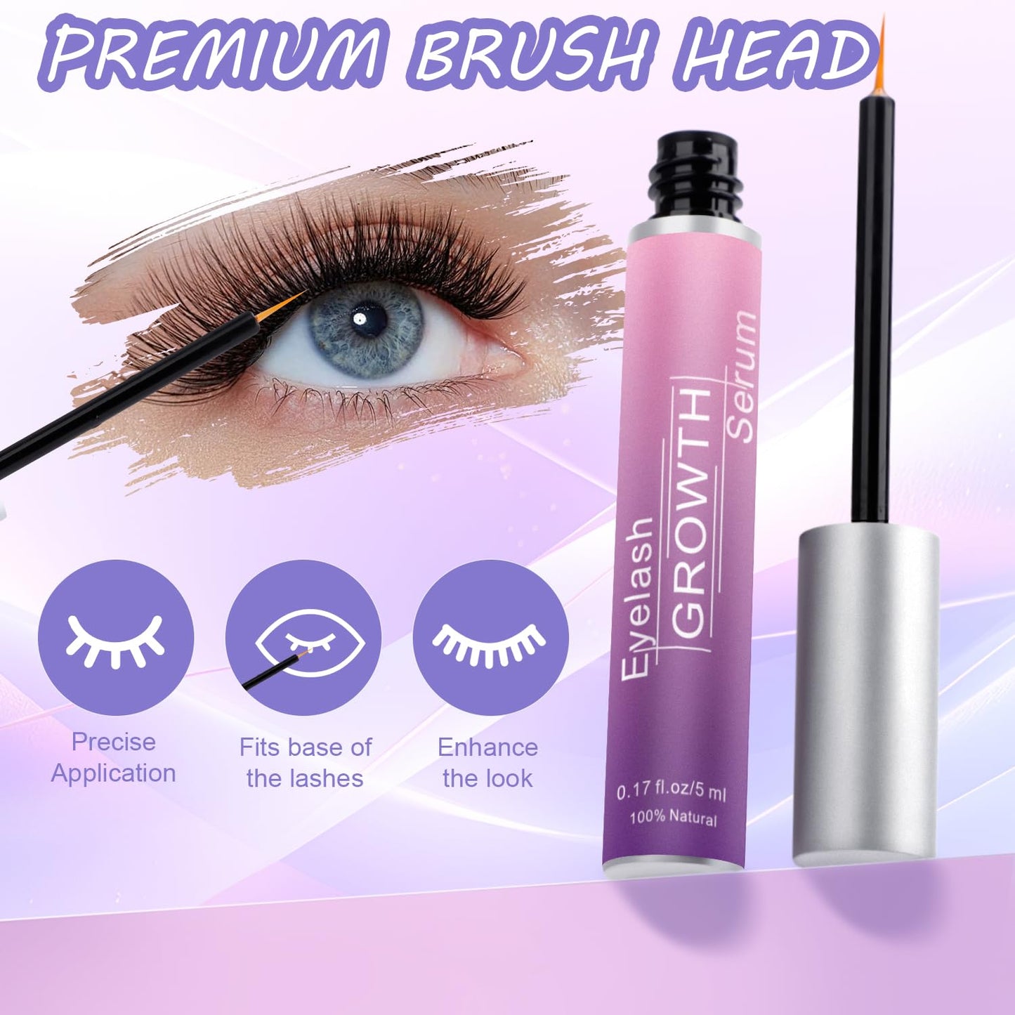 Premium Eyelash Growth Serum and Eyebrow Enhancer by Aomock, Lash Serum - 5ml,Lash Boost Serum for Longer, Fuller, Thicker Lashes & Brows