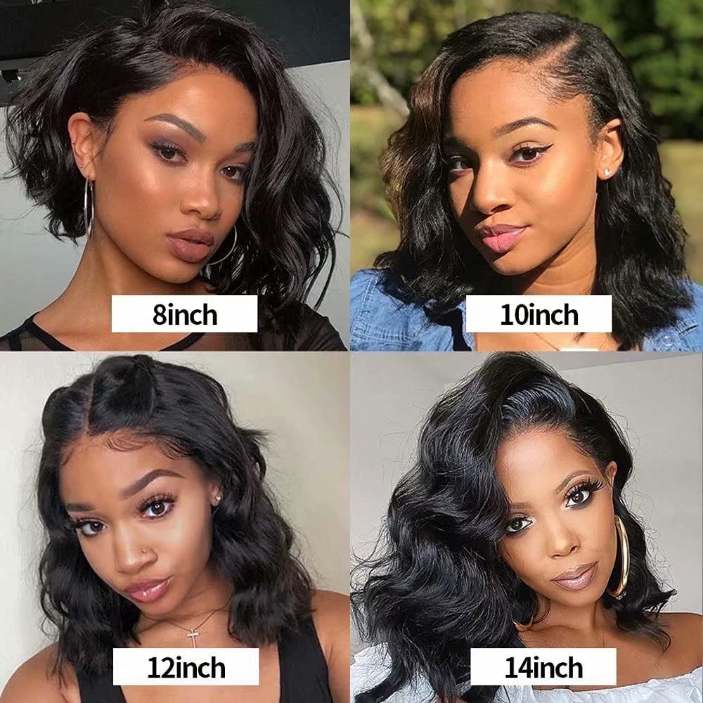 Pickone Bob Wig Human Hair Wigs For Black Women13x4x1 Glueless Lace Front Wigs Human Hair Pre Plucked Short Bob Body Wave Lace Closure Wigs Loose Wave Wigs Brazilian Virgin Remy Hair Wig 14inch