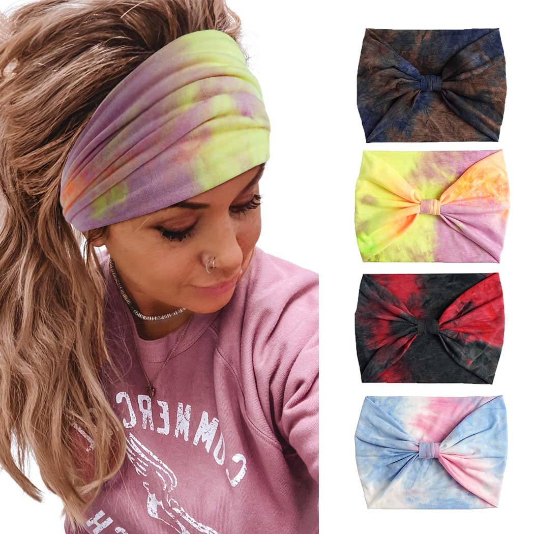 Gangel Tie Dye Headbands Wide Turban Knotted Head Wraps Boho Hair Scarf Yoga Hair Accessories for Women and Girls(Pack of 4) (Type B)