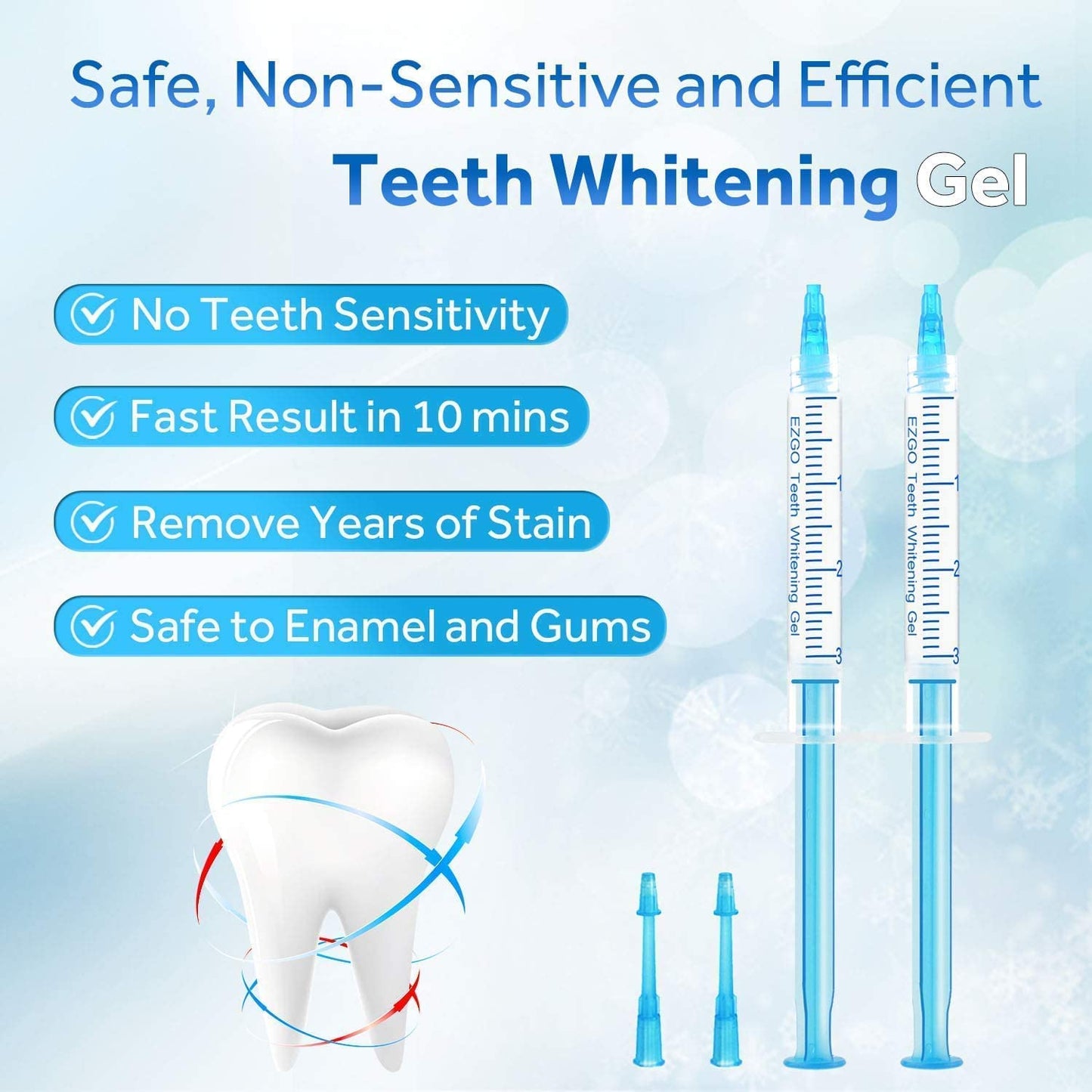 EZGO Teeth Whitening Gel Refill Pack and Remineralization Gel Teeth Whitening LED Light Mouth Tray Combo, Non-Sensitive Teeth Whitener Sets Helps to Remove Smoking, Coffee, Wine Stains