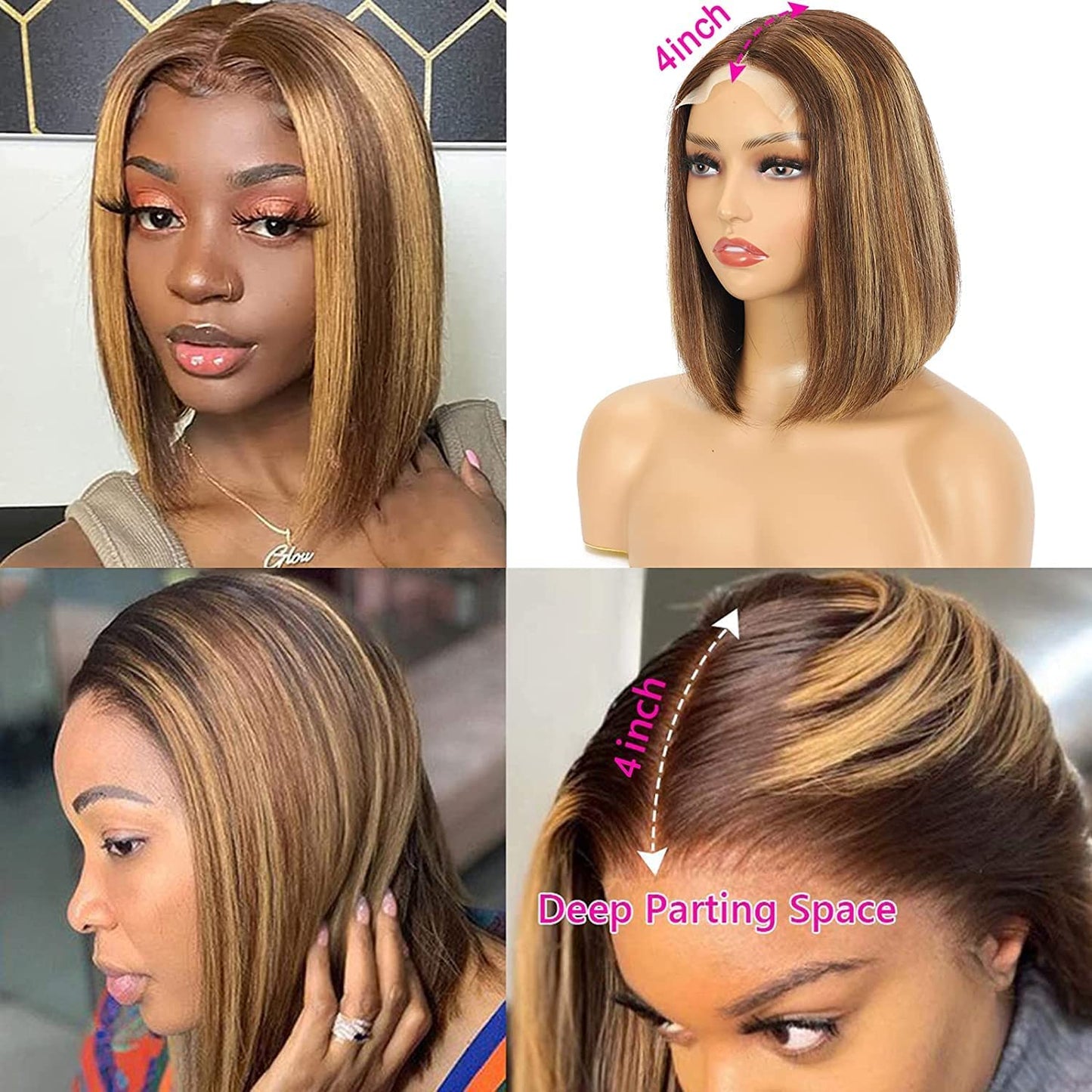 Highlight Lace Front Bob Wig Human Hair Ombre Honey Blonde 13x4 Hd Lace Front Wigs Human Hair Pre Plucked Ombre Brown 4/27 Colored Transparent Glueless Lace Frontal Human Hair Wigs For Black Women