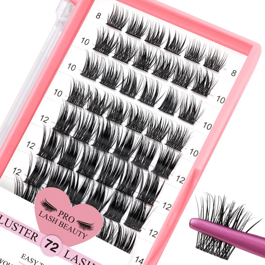 Cluster Lashes 72 Pcs Lash Clusters DIY Eyelash Extension Eyelash Clusters Individual Lashes C-8-16mix Thin Band Easy to Apply at home Lashes(First Glance,C-8-16mix)