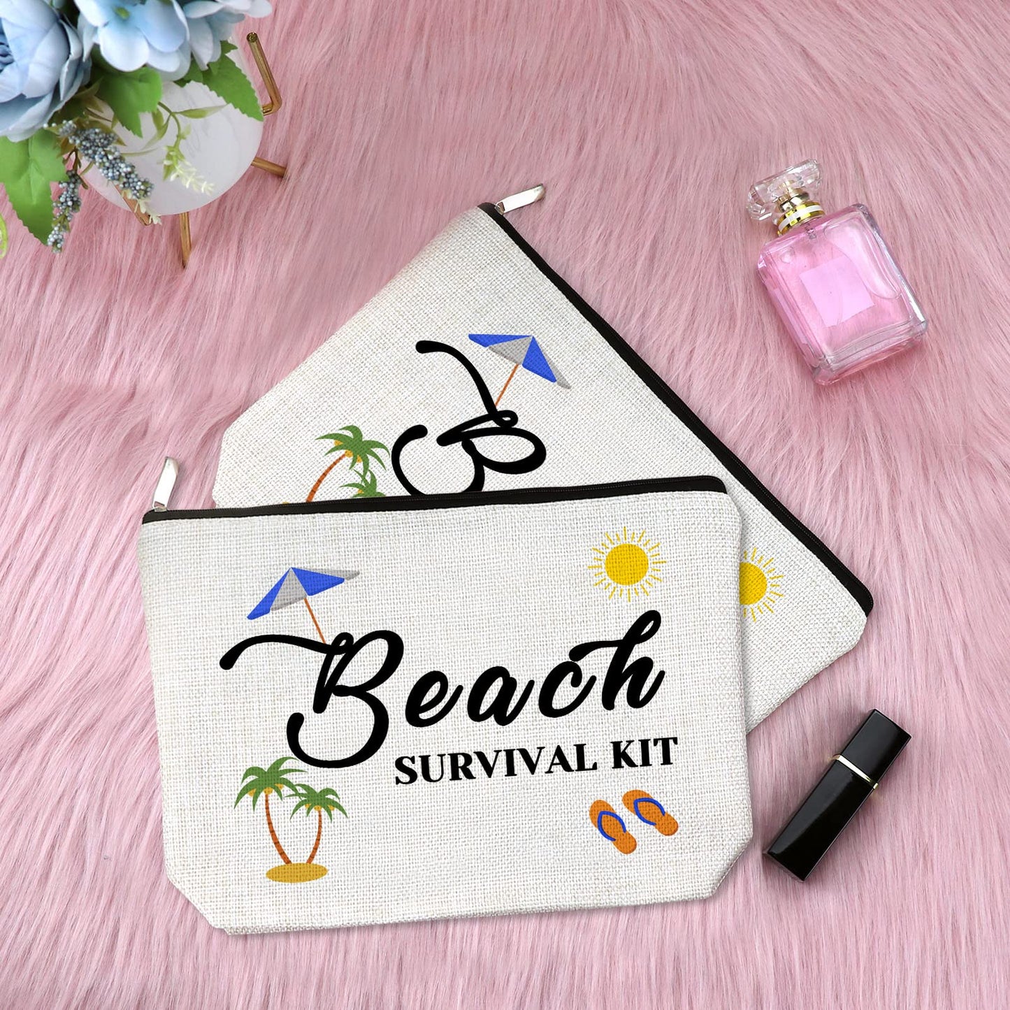 Sfodiary 2Pcs Beach Lover Gift Makeup Bags Beach Gift for Women Beach Themed Gifts for Friends Vacation Gift for Sister Bestie Cosmetic Bags Birthday Christmas Graduation Gift Travel Cosmetic Pouch